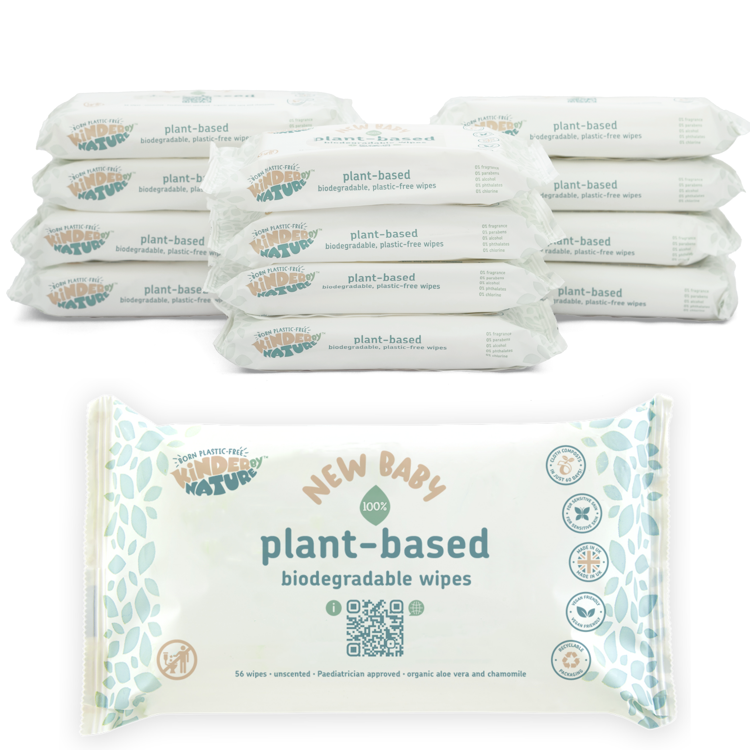 Kinder by Nature 100% Biodegradable Plant-Based Baby Wipes - 672 Count (12 packs of 56 wipes)