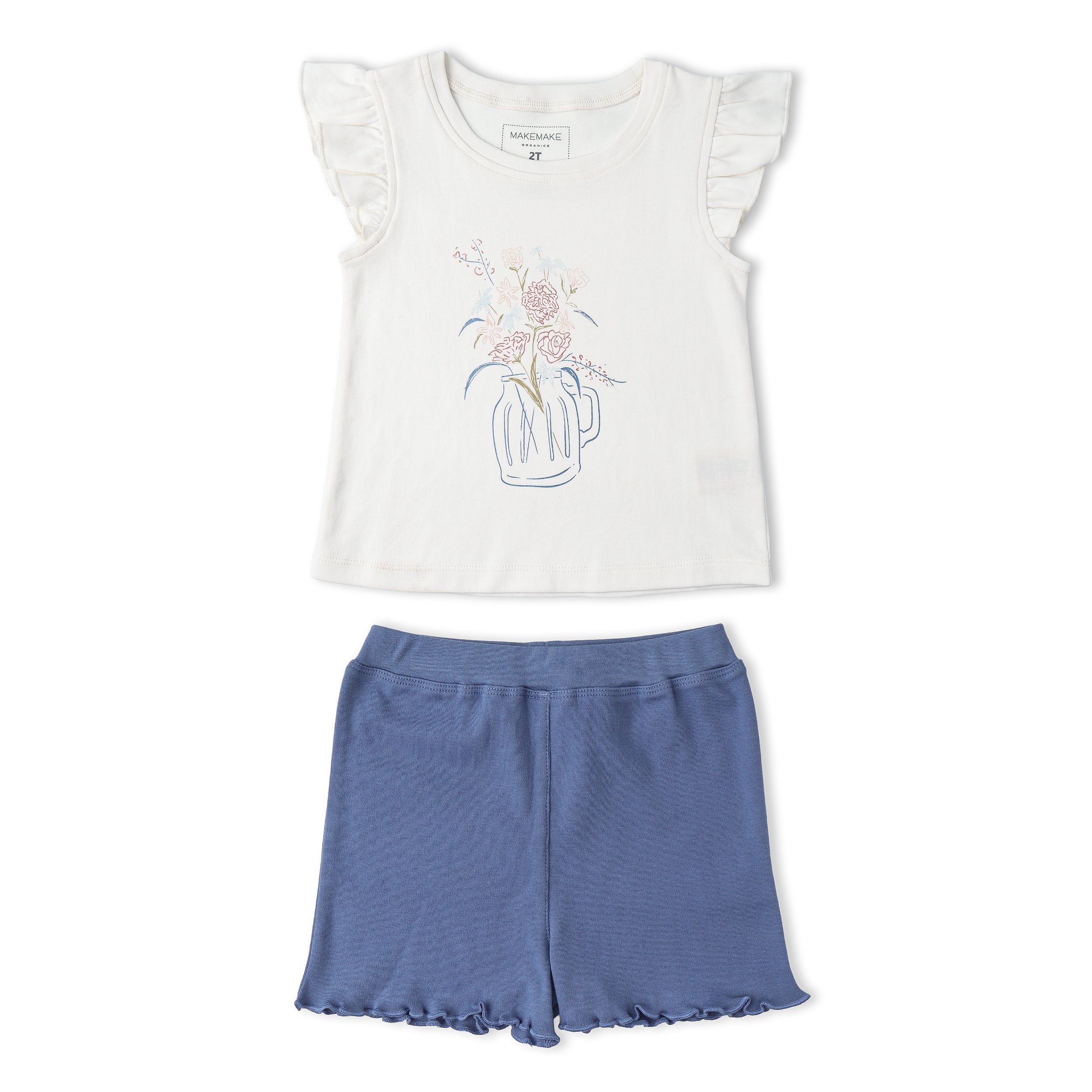 Makemake Organics - Organic Sleeveless Flutter Top & Shorts Set - Spring Floral