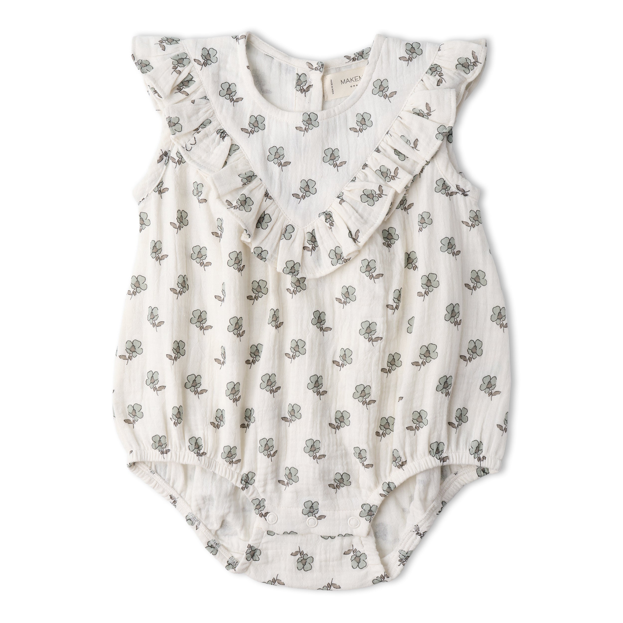 Makemake Organics - Organic Sleeveless Ruffle Bubble Romper - Poppy