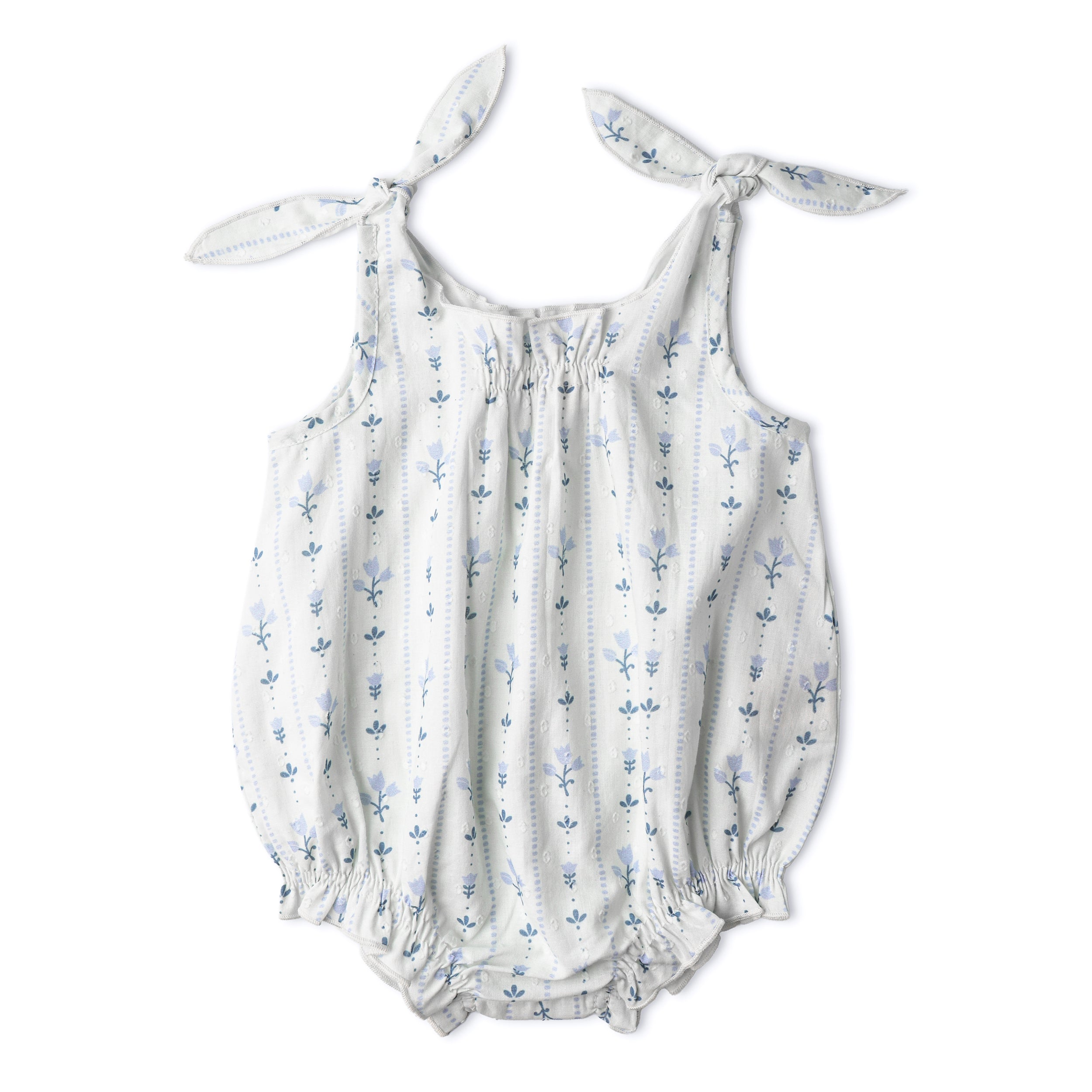 Makemake Organics - Organic Tie Shoulder Bubble Romper - Blue Vines