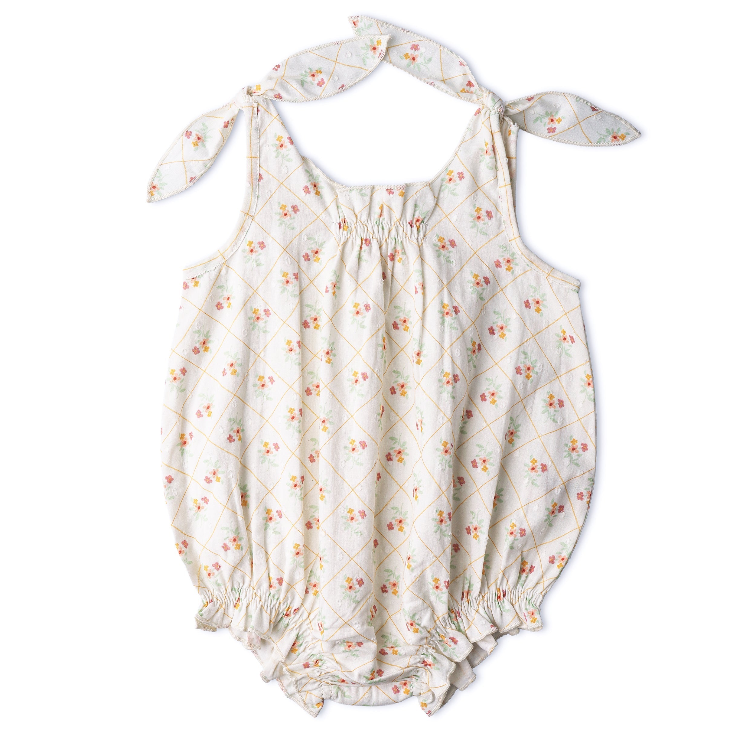 Makemake Organics - Organic Tie Shoulder Bubble Romper - Spring Weave