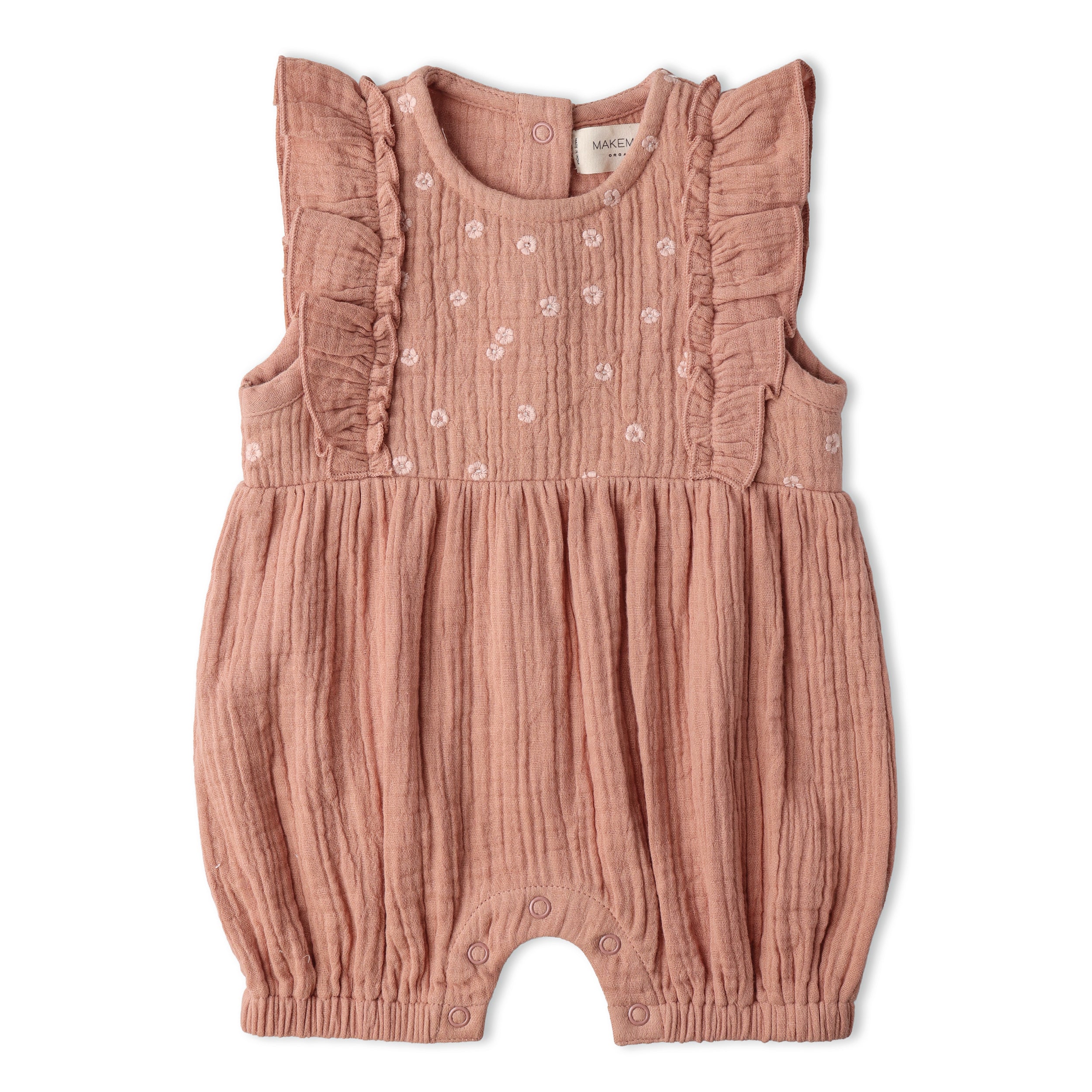 Makemake Organics - Organic Embroidered Ruffle Romper - Clay