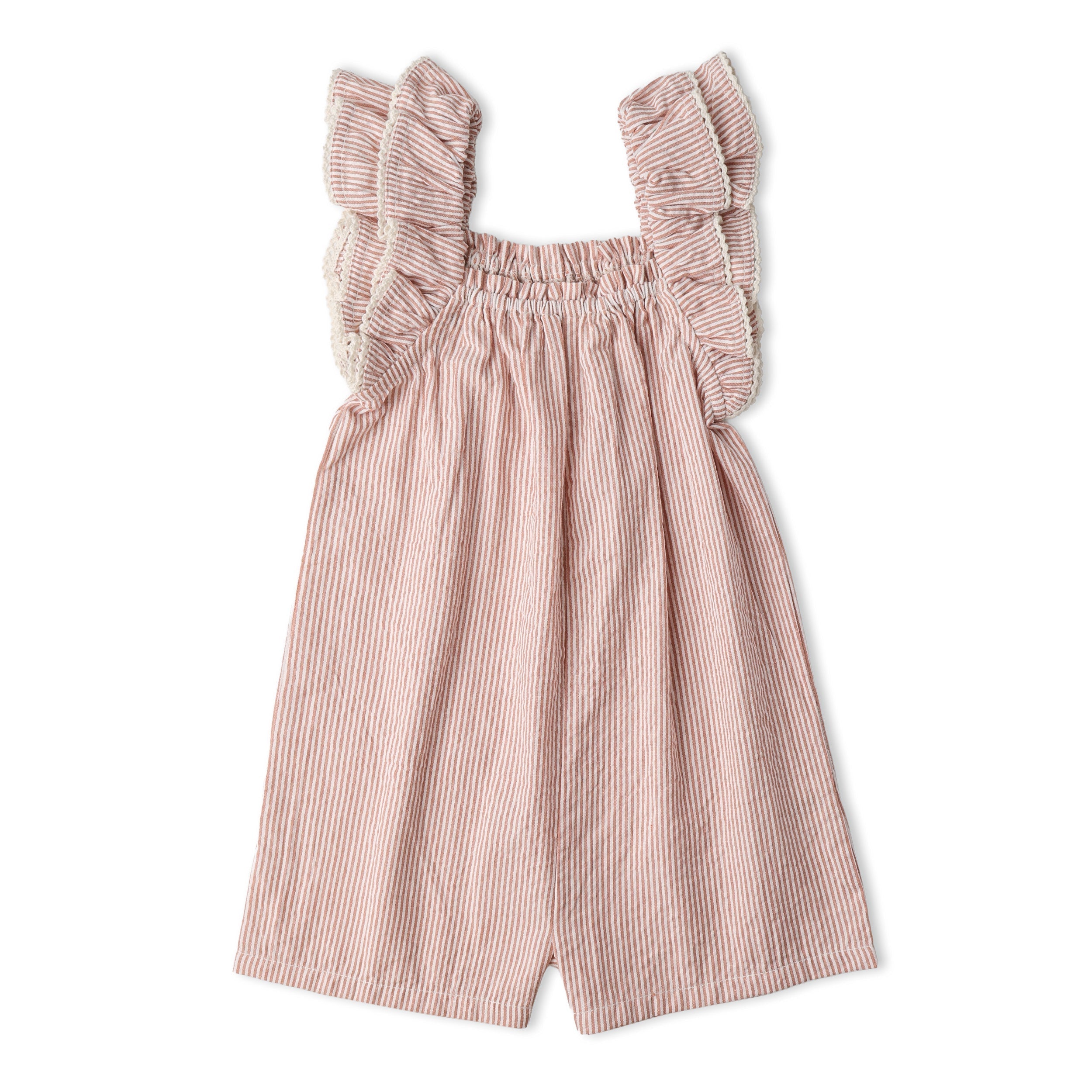 Makemake Organics - Organic Flutter Jumpsuit - Coral Stripes
