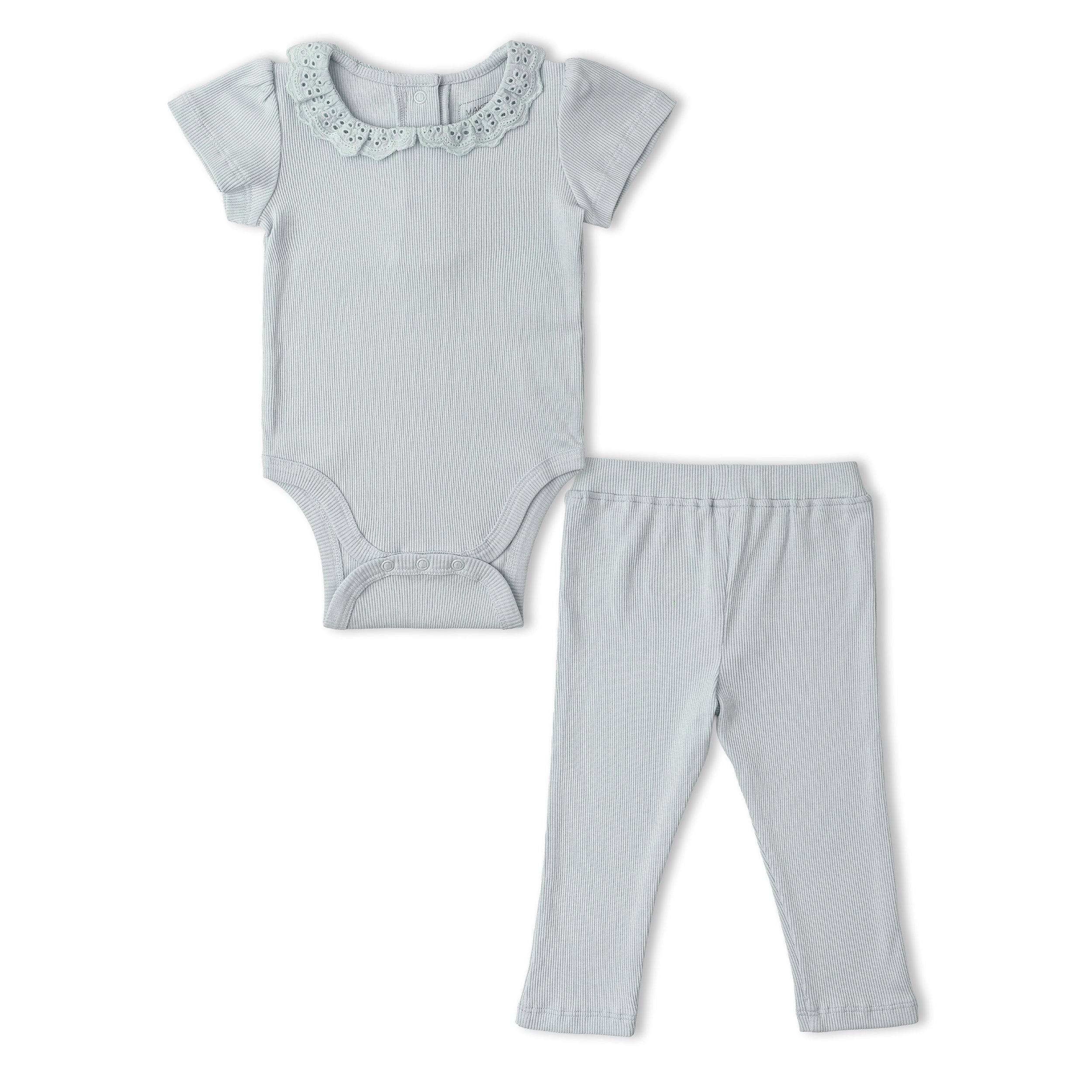 Makemake Organics - Organic Lace Collar Onesie & Tights Set - Fog