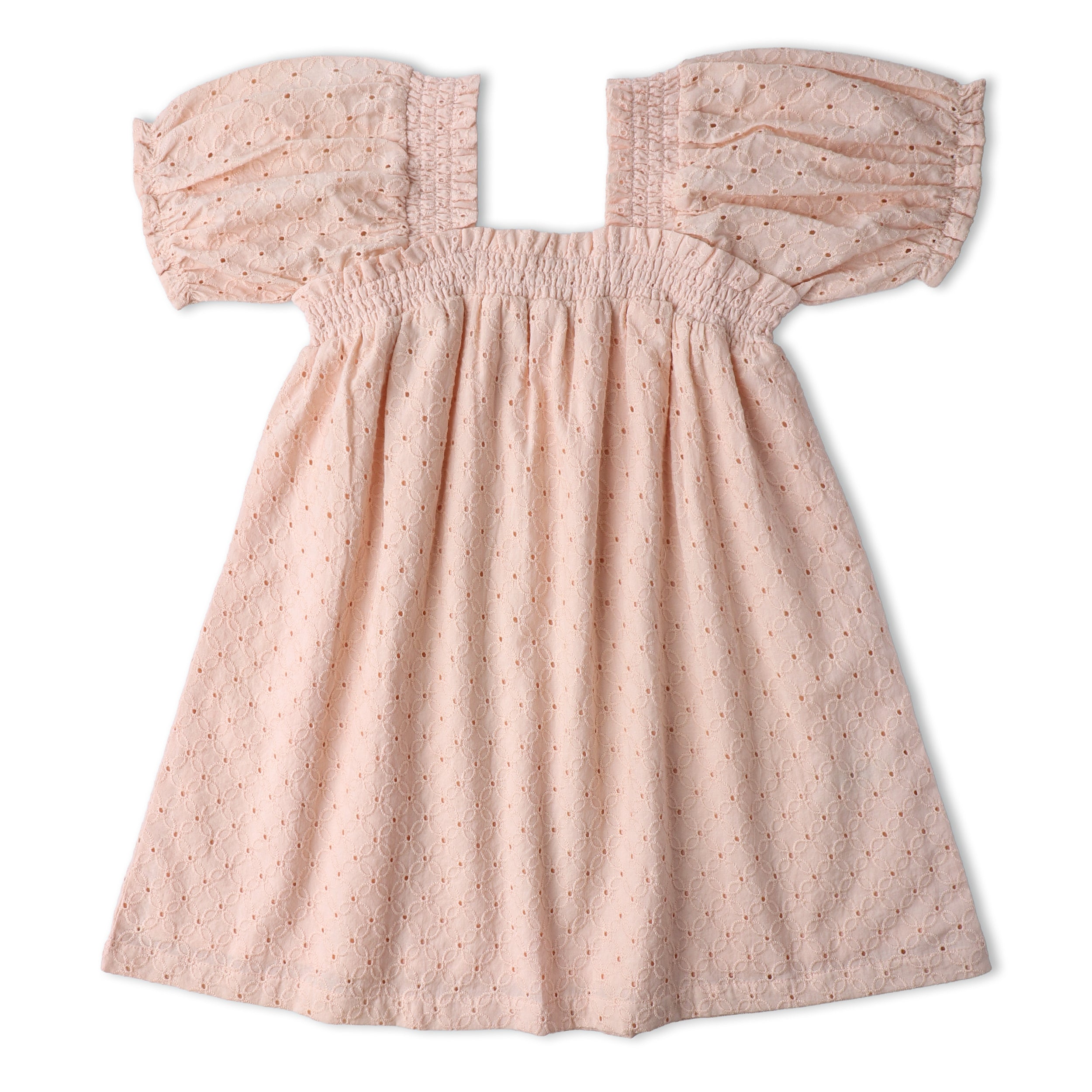 Makemake Organics - Organic Eyelet Bubble Sleeve Dress - Blush Eyelet