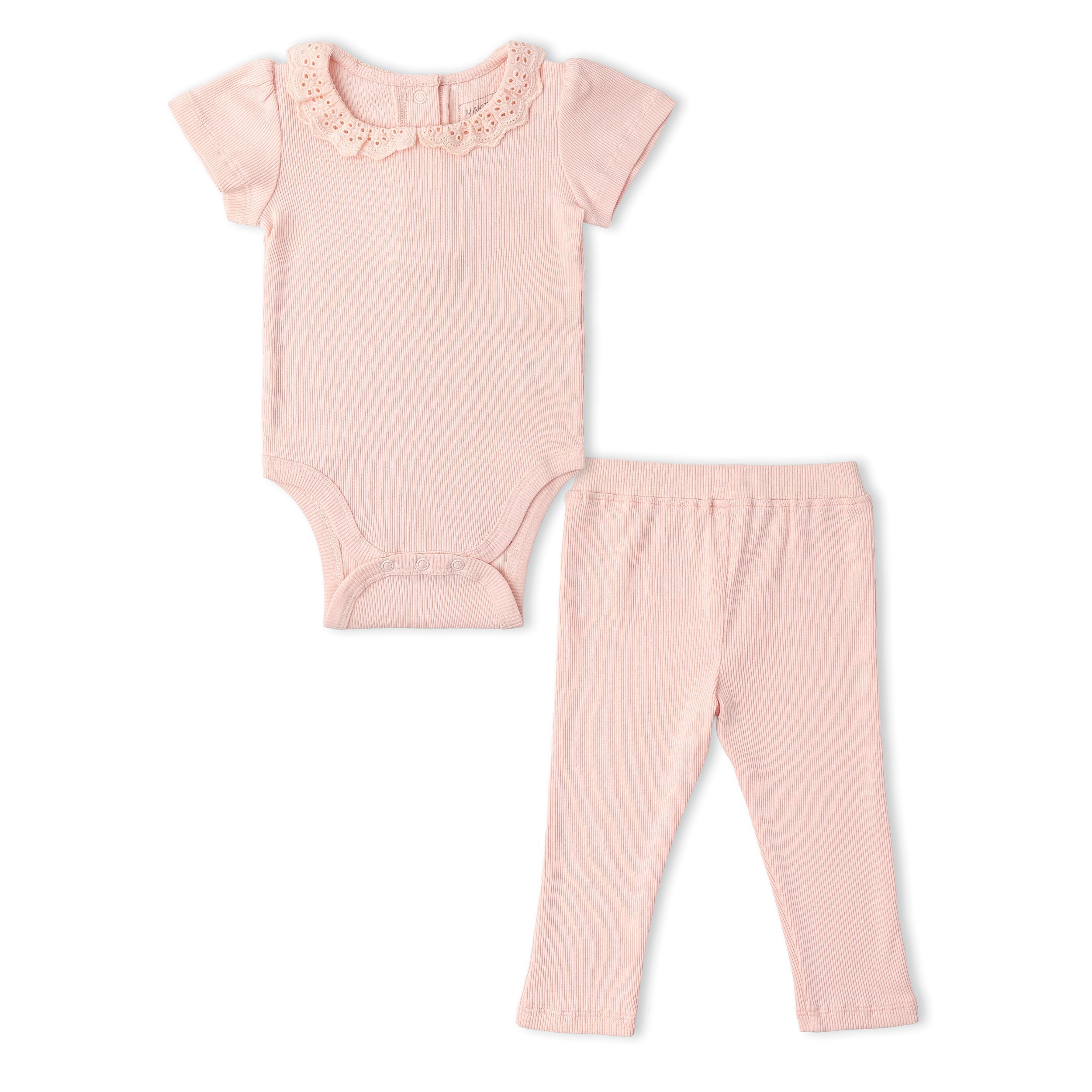 Makemake Organics - Organic Lace Collar Onesie & Tights Set - Blush