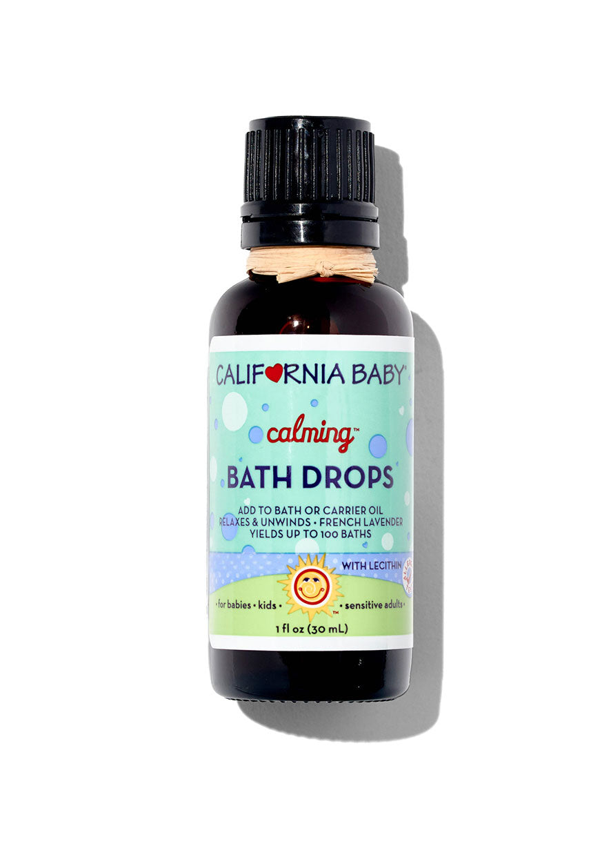 California Baby calming bath drops bottle on a white background