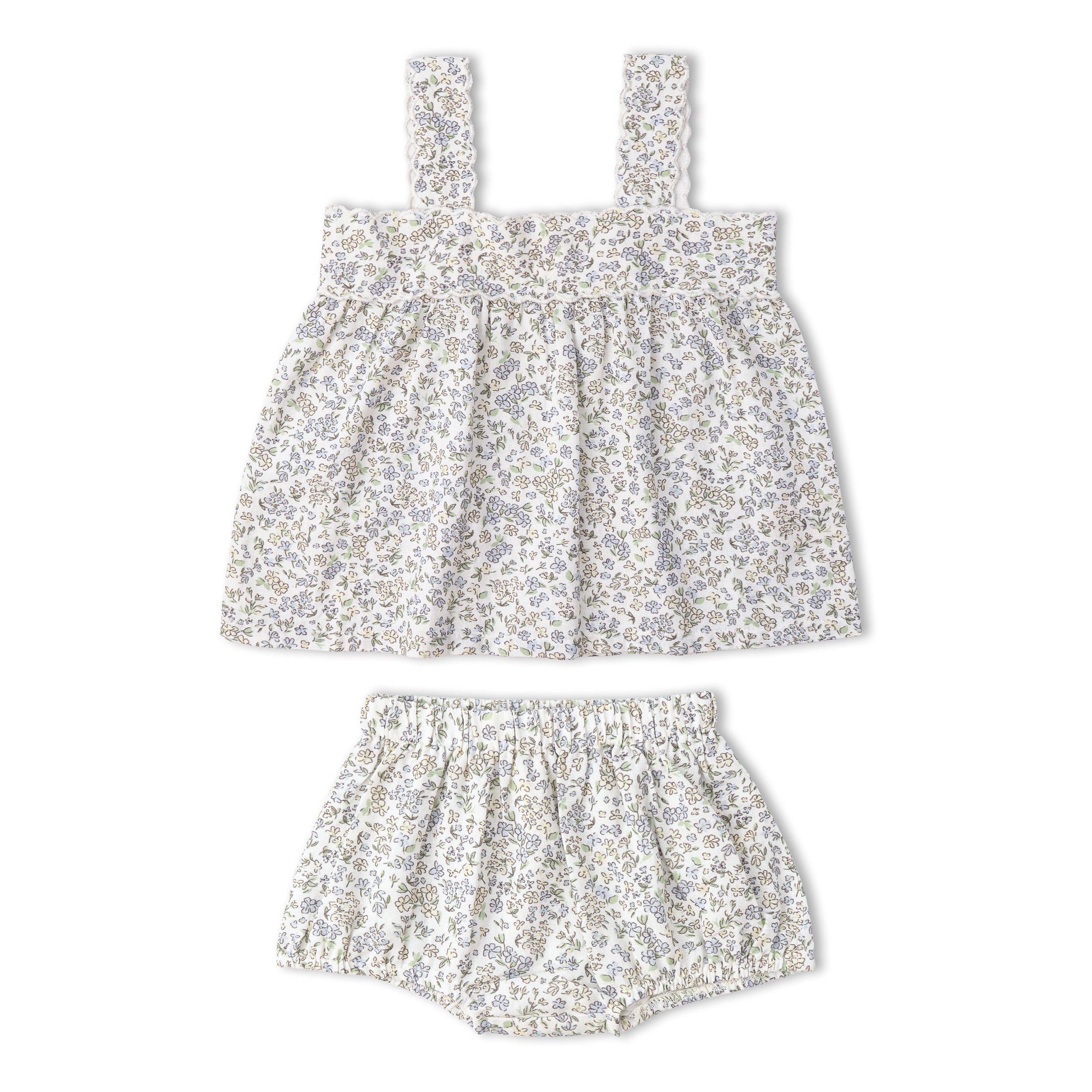 Makemake Organics - Organic Scalloped Top & Bloomers Set - Tulle Floral