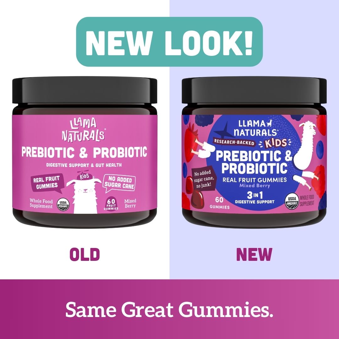Llama Naturals Family Gut Support Bundle – Kids + Adult Pre & Probiotic Gummies – Mixed Berry