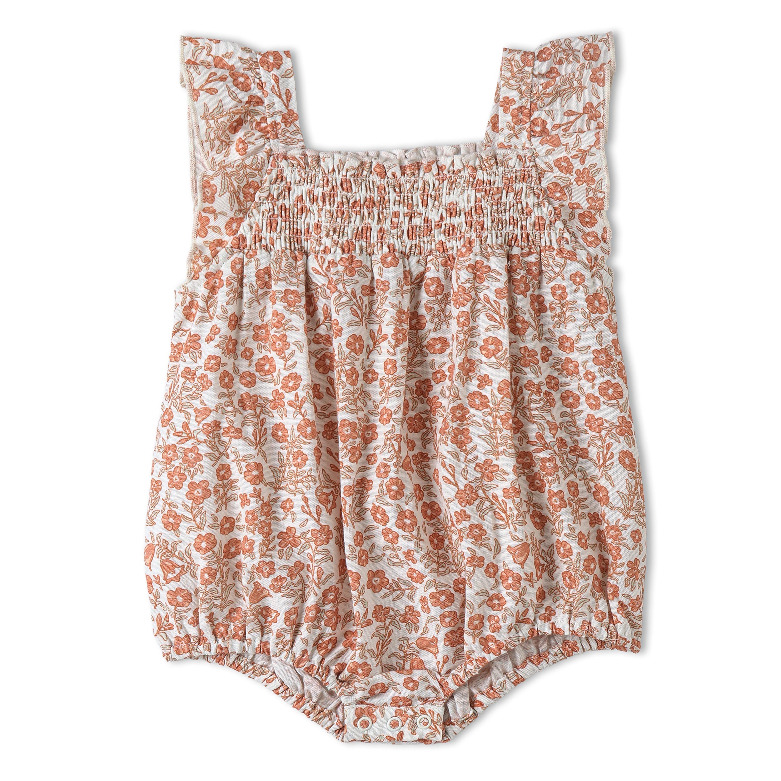 Makemake Organics - Organic Ruffle Sleeve Bubble Romper - Sienna