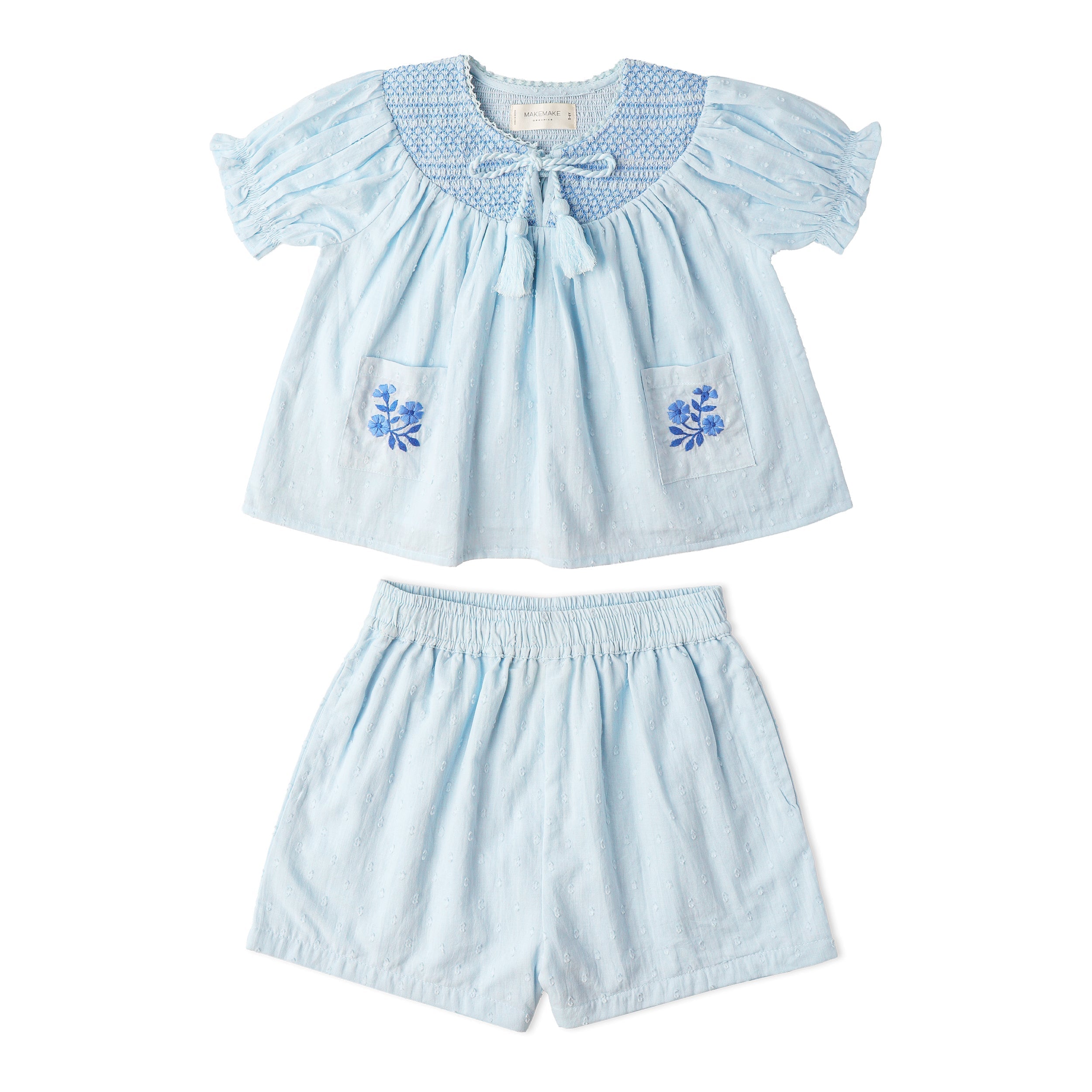 Makemake Organics - Organic Smocked Top & Shorts Set - Light Blue