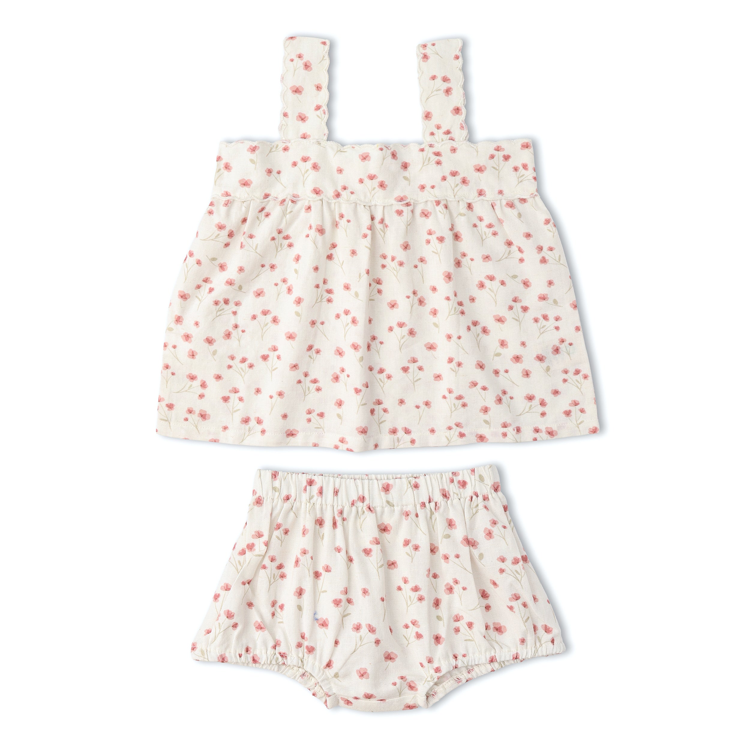 Makemake Organics - Organic Scalloped Top & Bloomers Set - Pink  Bloom