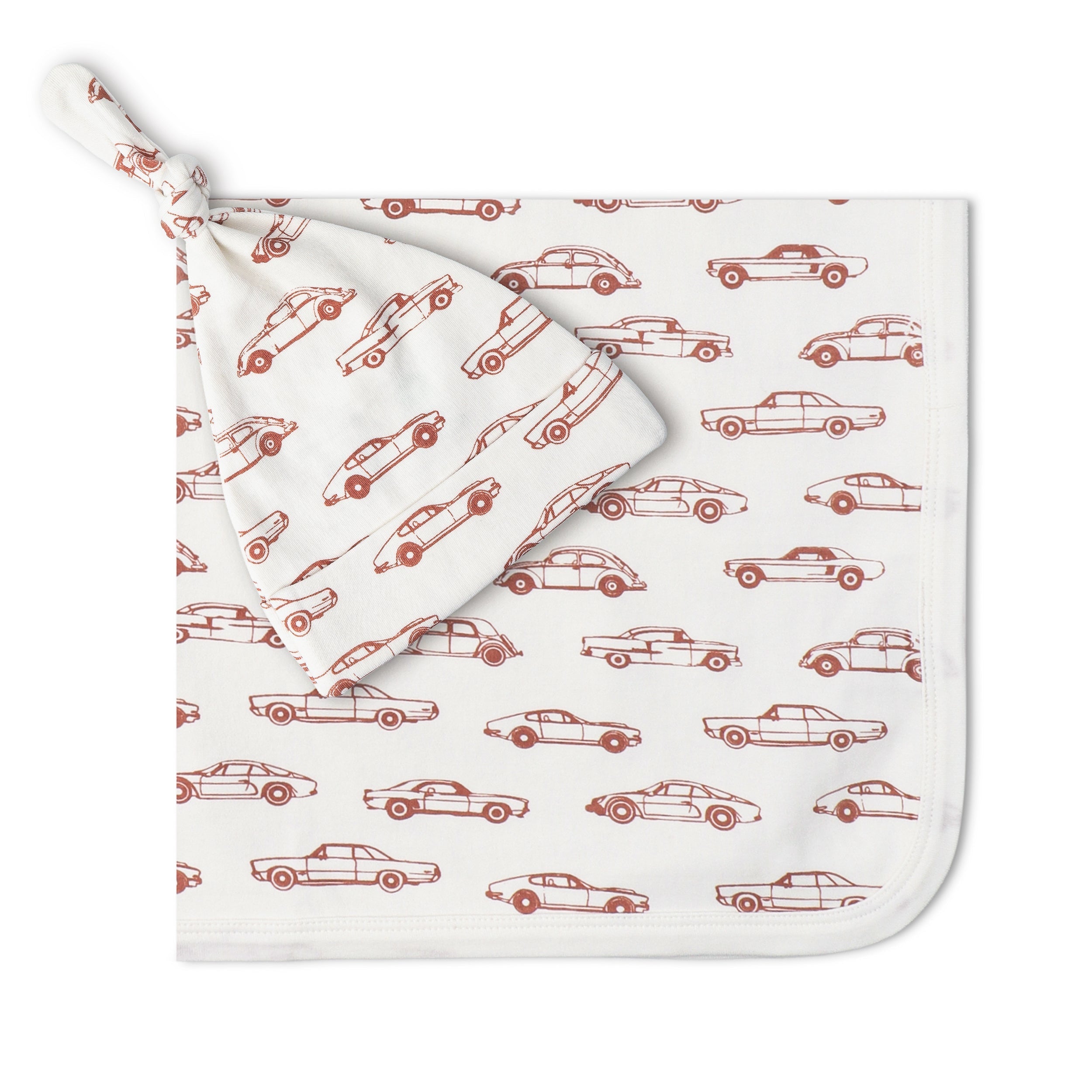 Makemake Organics - Organic Swaddle Blanket & Hat Set - Cars