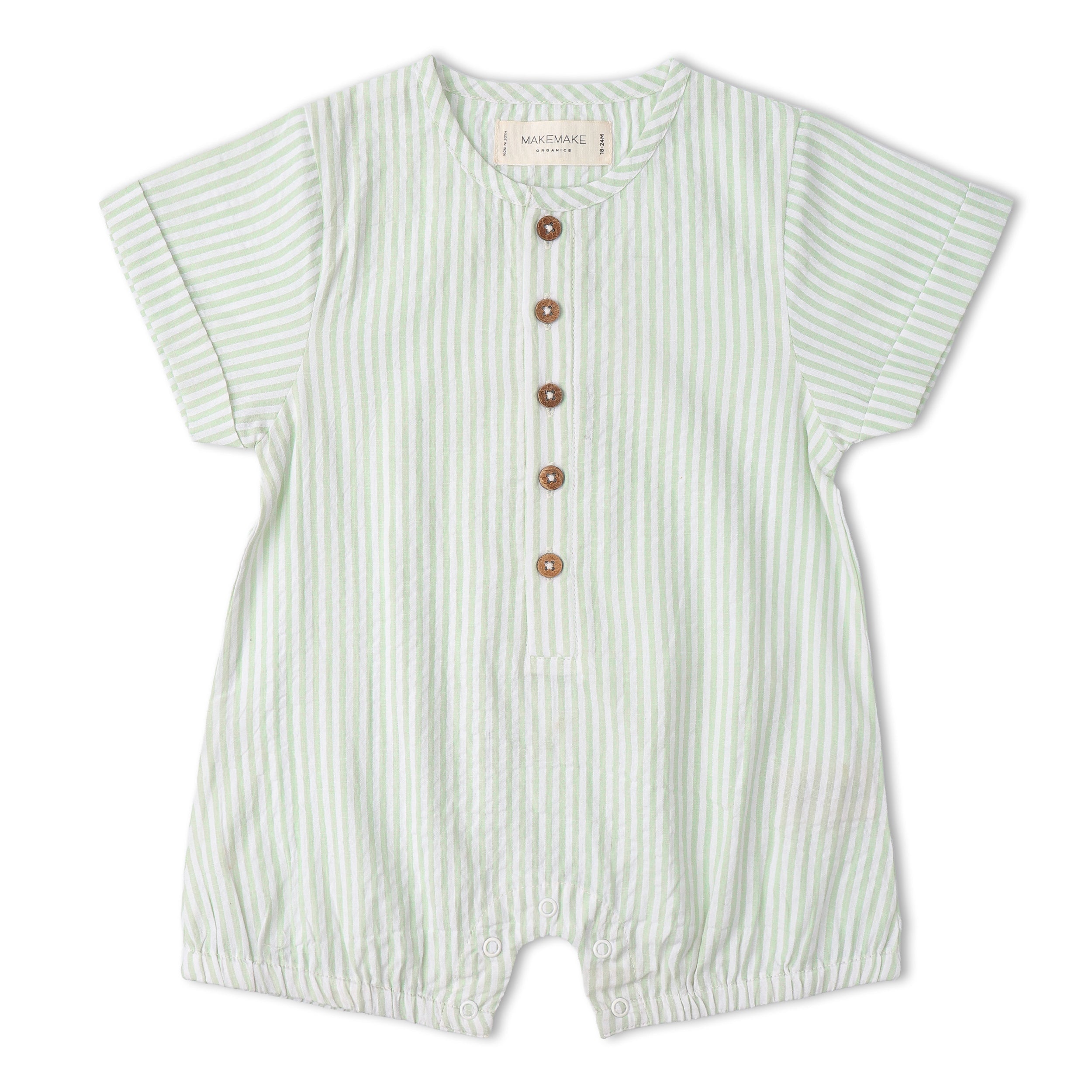 Makemake Organics - Organic Short Bubble Romper - Basil Stripes