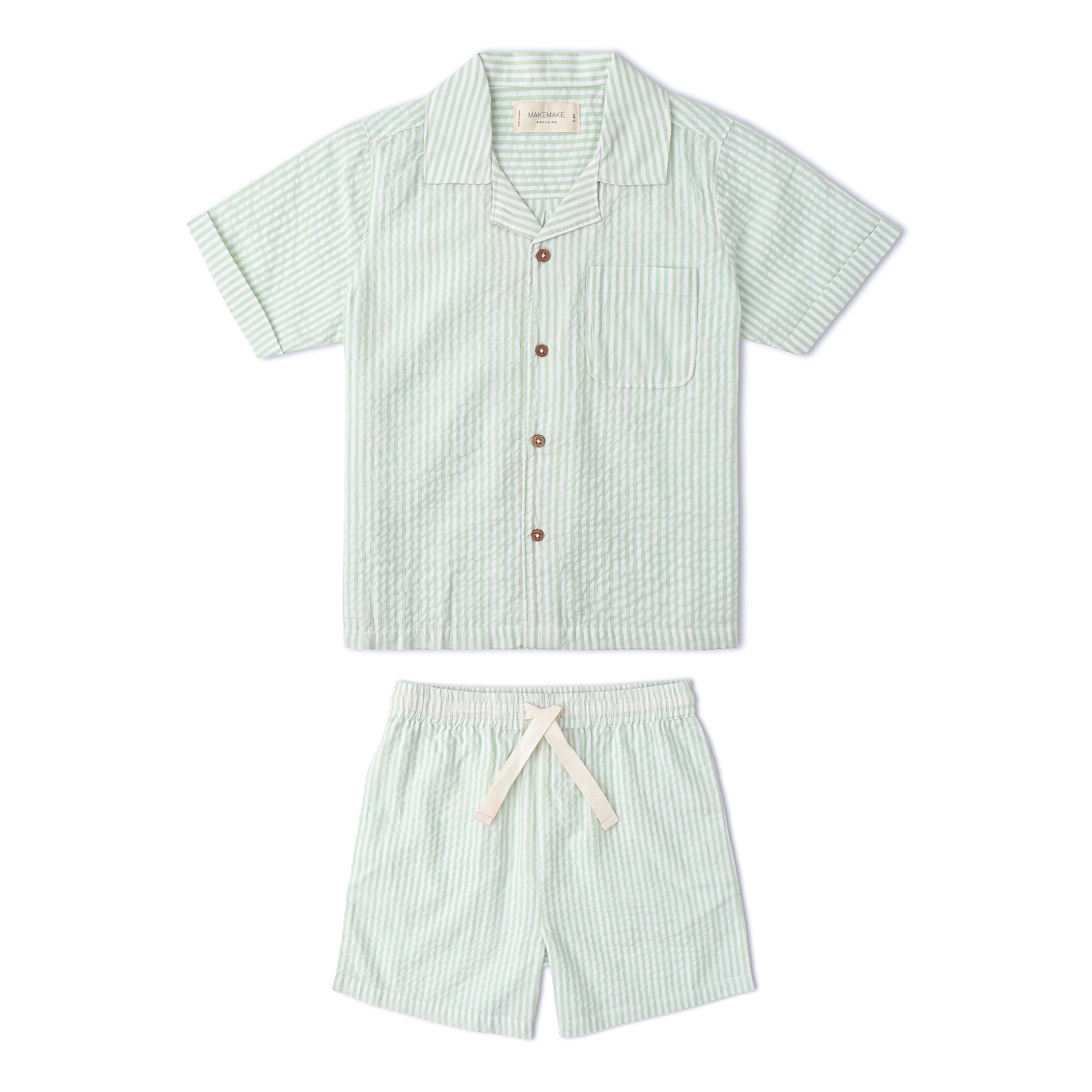 Makemake Organics - Organic Shirt & Shorts Set - Basil Stripes