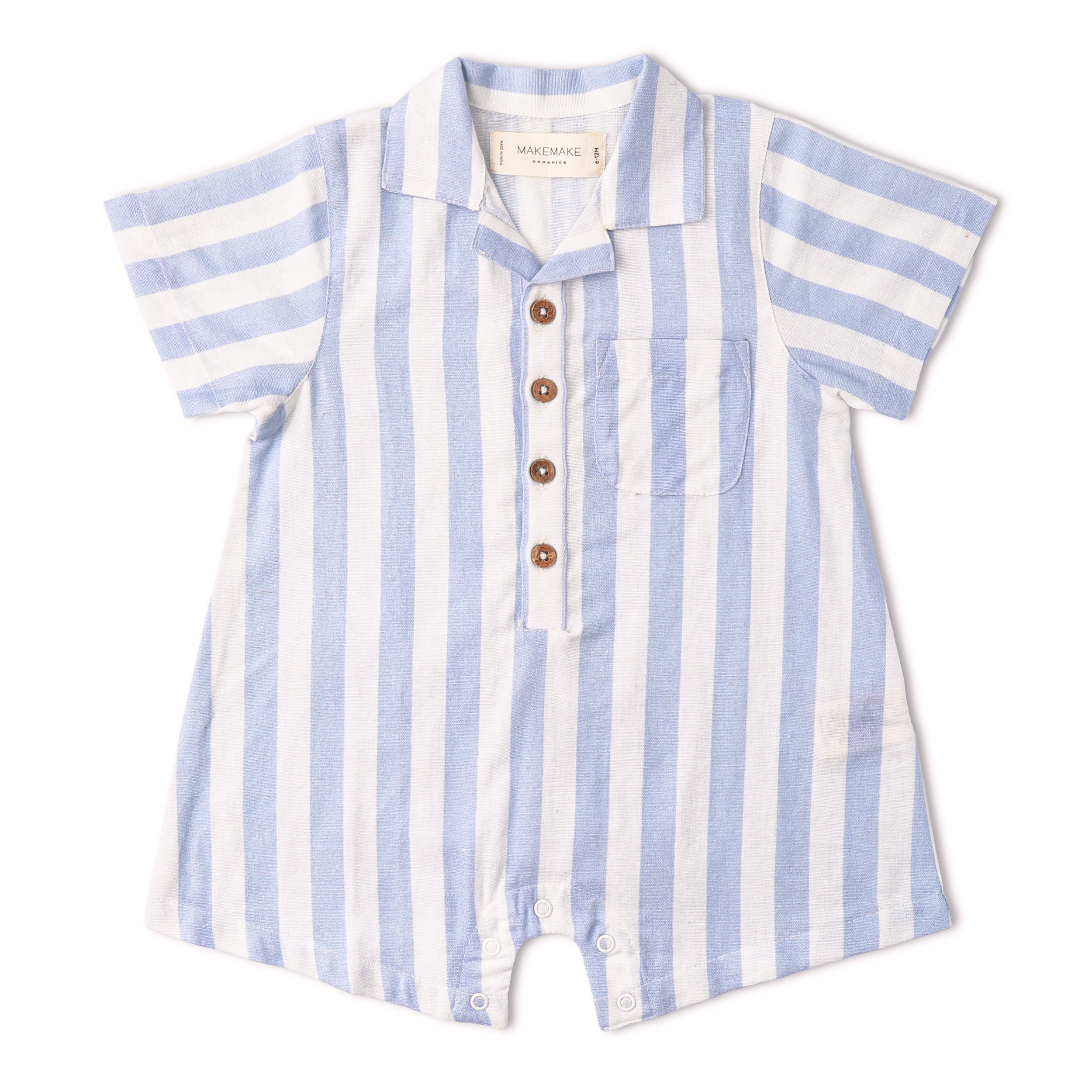 Makemake Organics - Organic Collared Romper - Blue Stripes