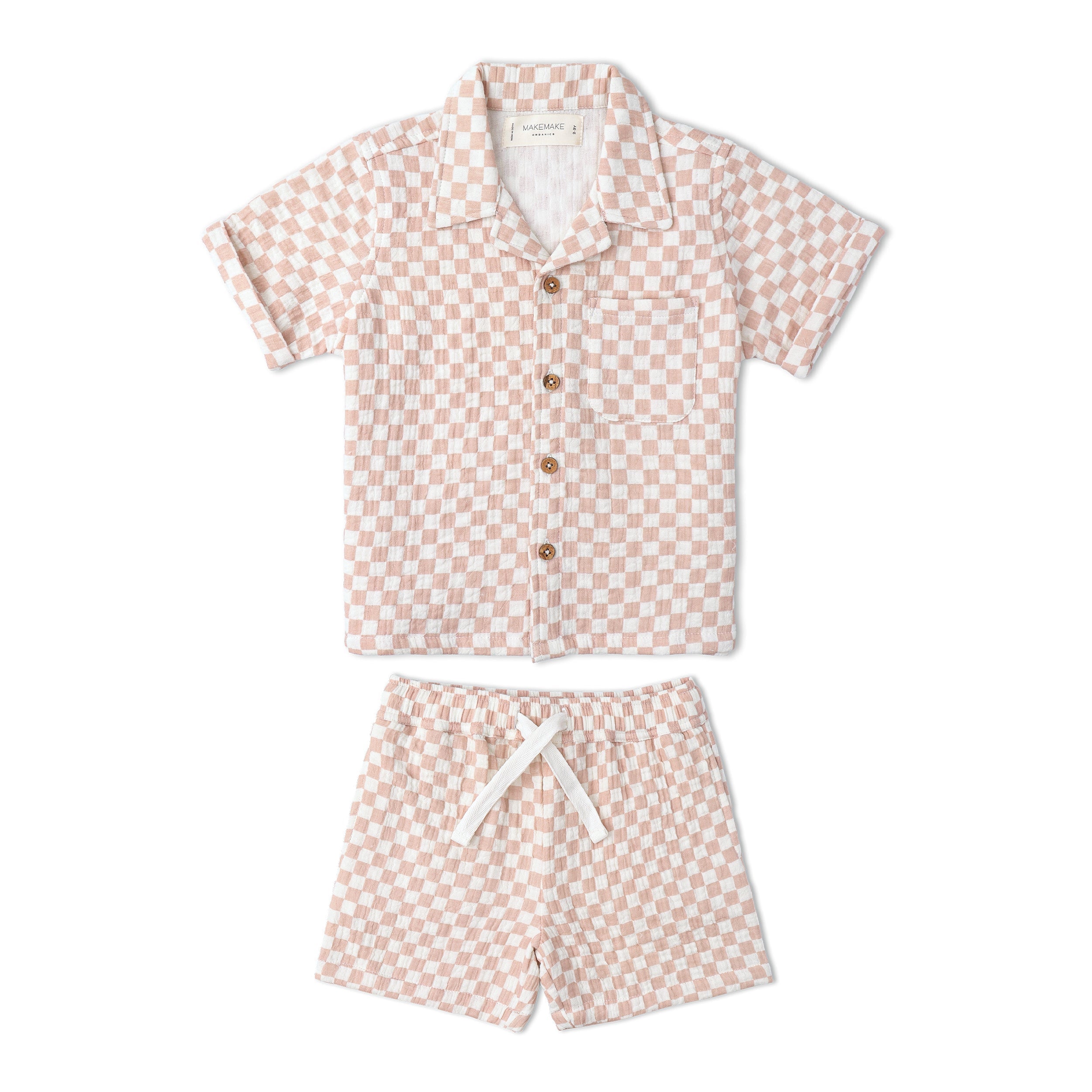 Makemake Organics - Organic Shirt & Shorts Set - Brick Checks