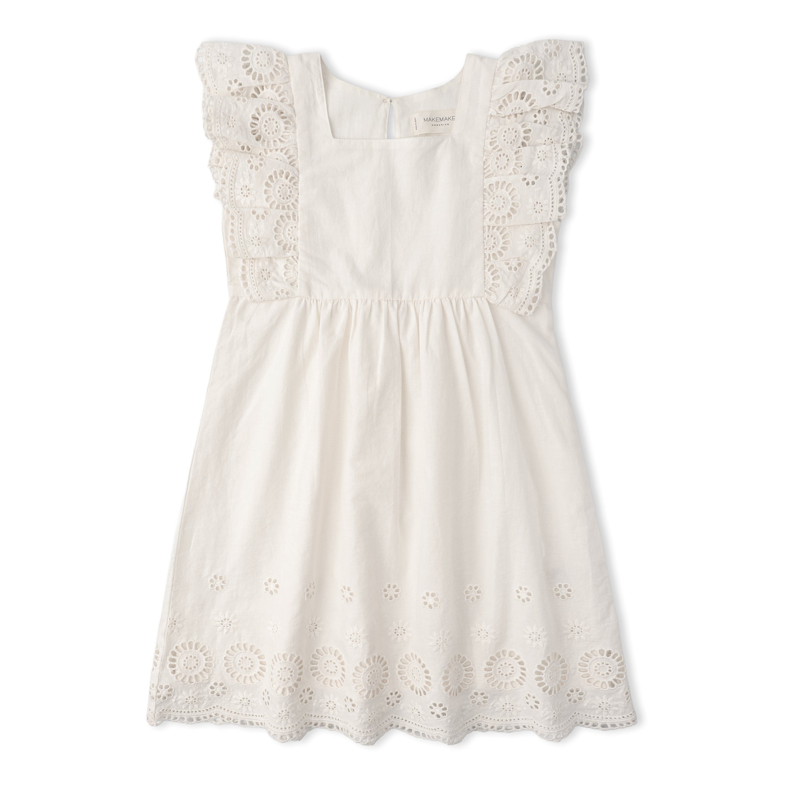 Makemake Organics - Organic Eyelet Flutter Dress - Ivory Eyelet