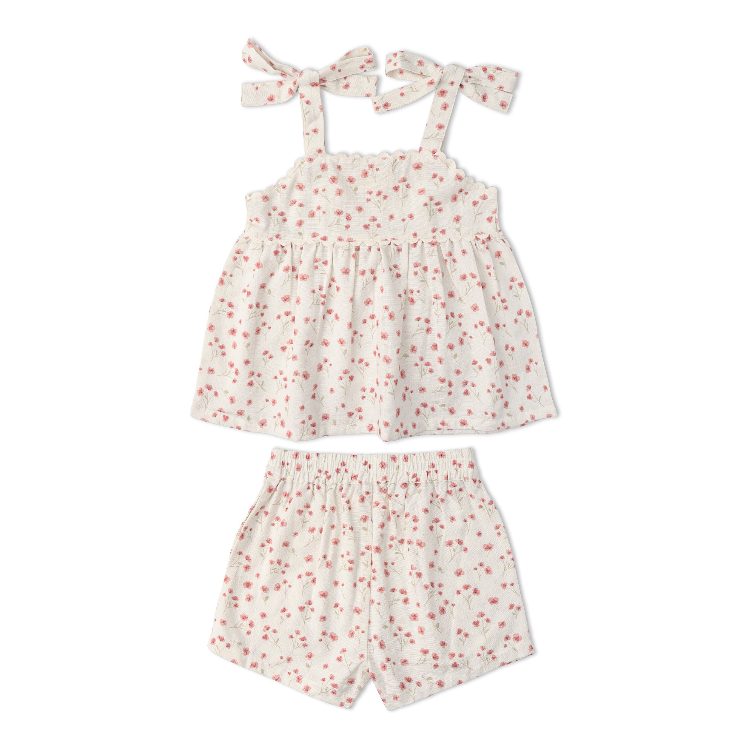 Makemake Organics - Organic Tie Up Top & Shorts Set - Pink  Bloom