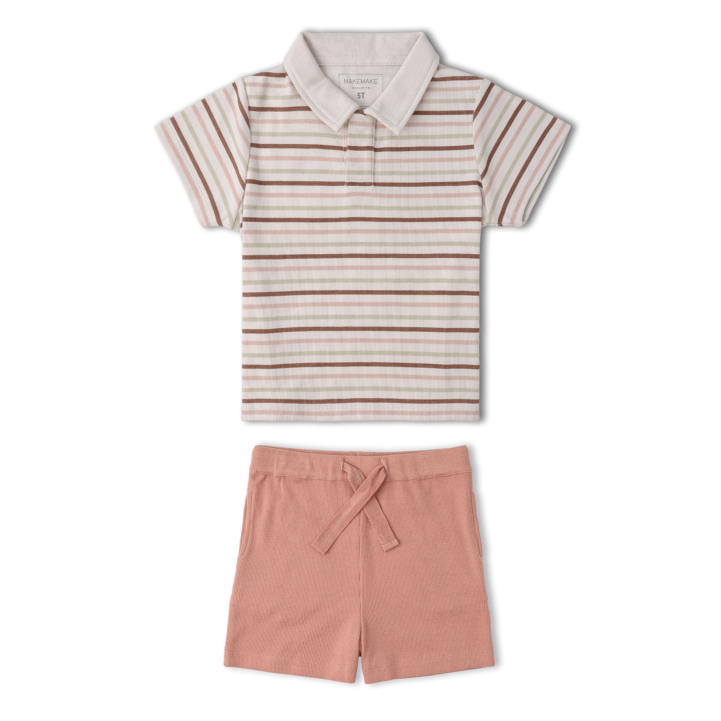 Makemake Organics - Organic Collar Tee & Shorts Set - Terra Stripes