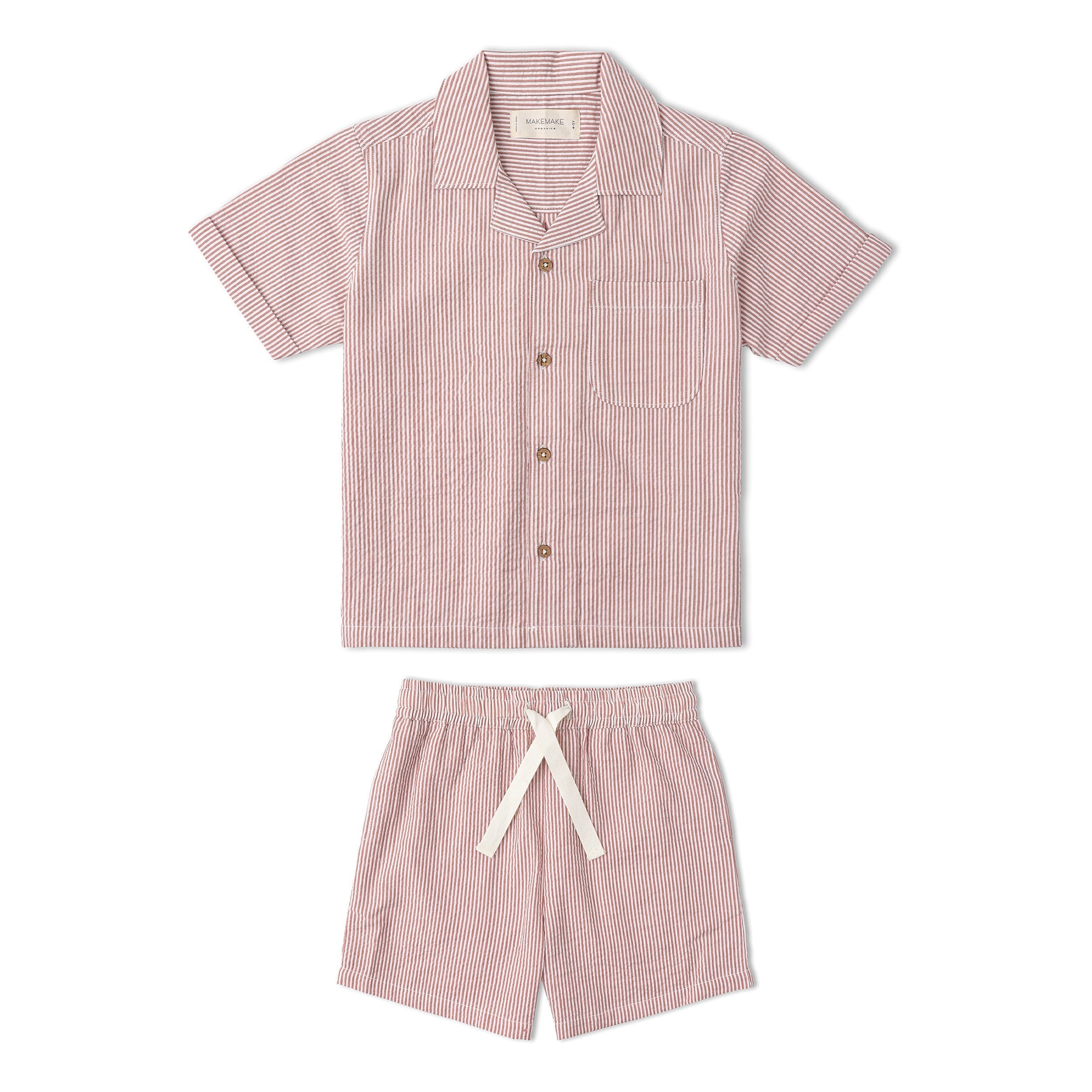 Makemake Organics - Organic Shirt & Shorts Set - Coral Stripes