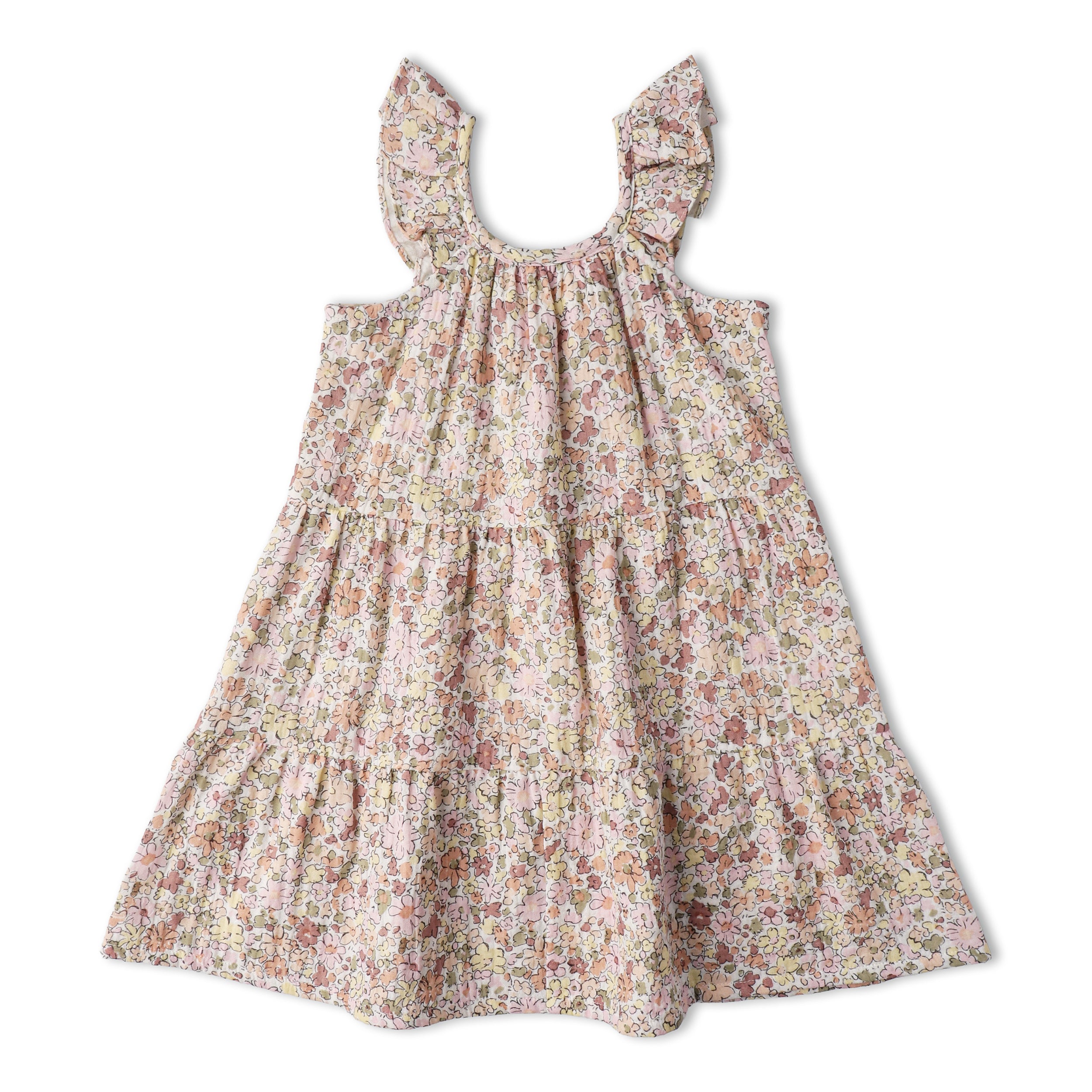 Makemake Organics - Organic Ruffle Tiered Dress - Pastel Bloom