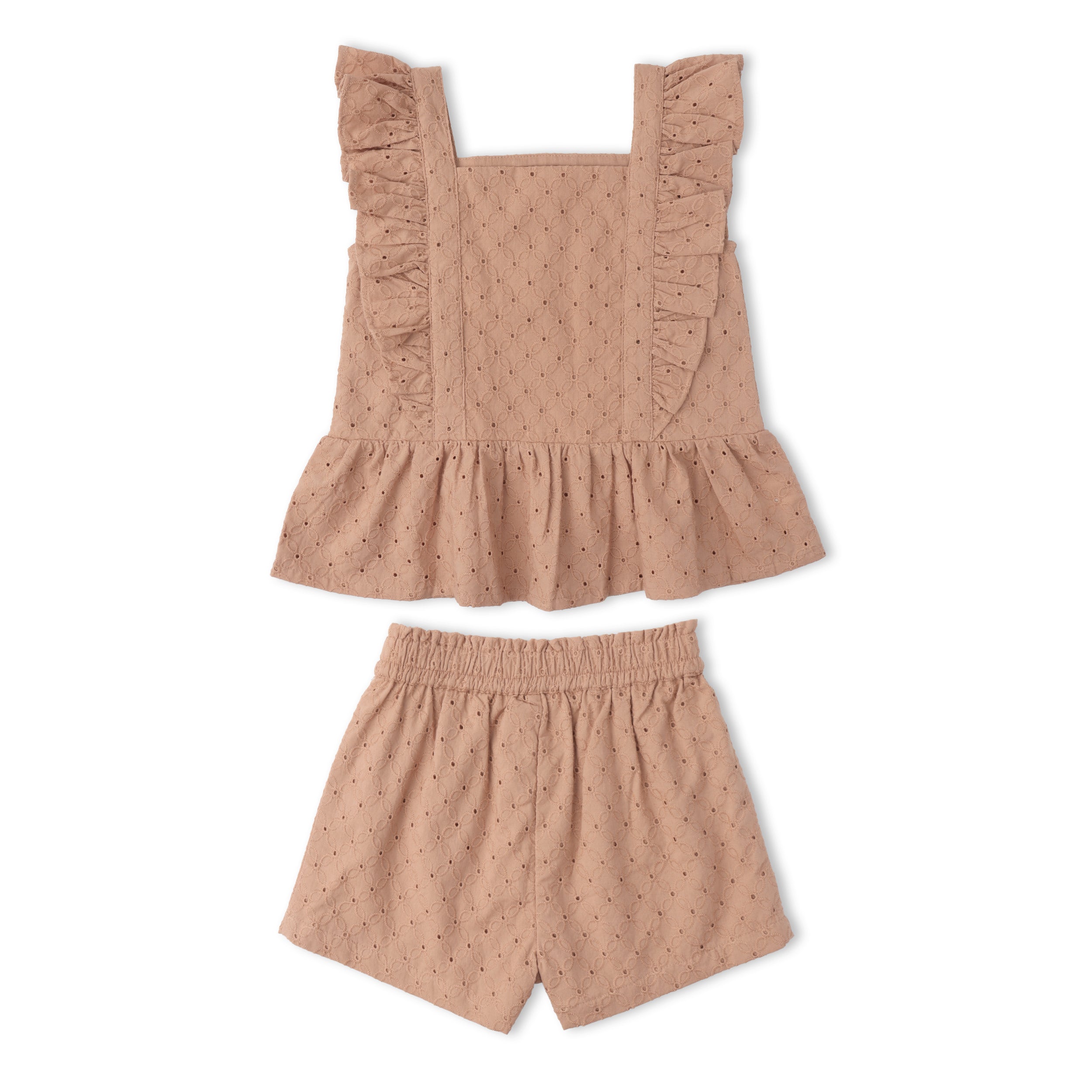 Makemake Organics - Organic Eyelet Flutter Top And Shorts Set - Clay Eyelet