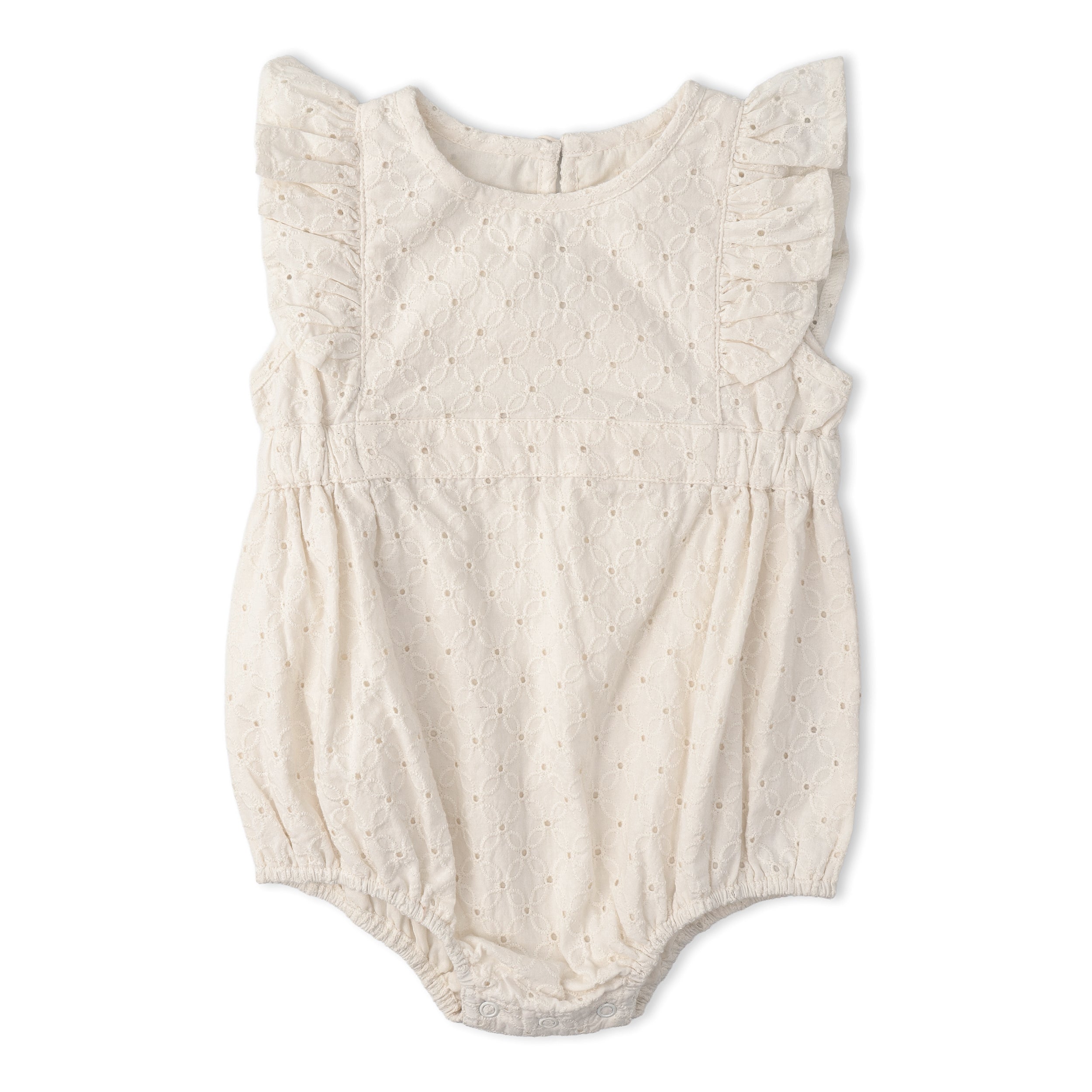 Makemake Organics - Organic Eyelet Flutter Romper- Ivory Eyelet