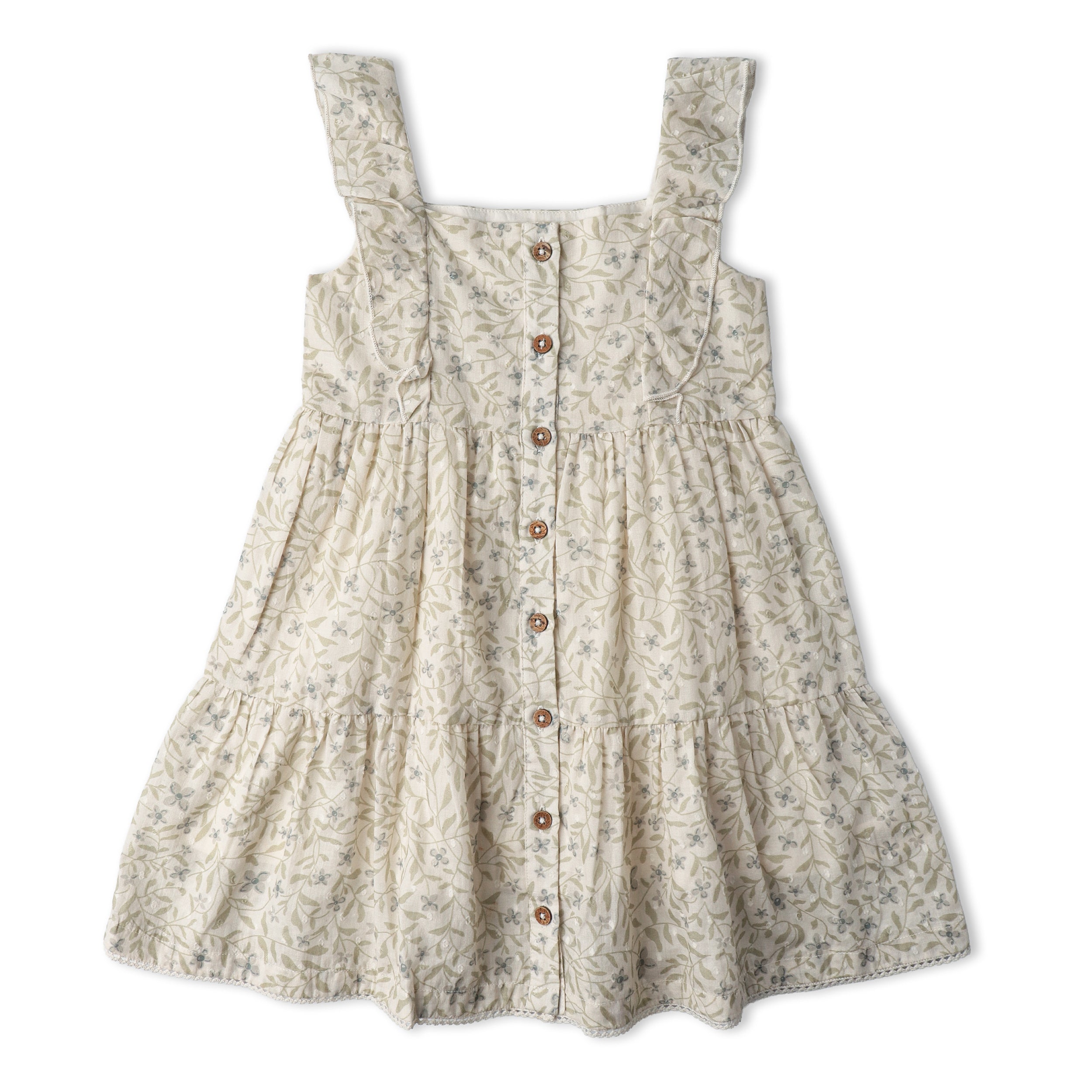Makemake Organics - Organic Flutter Buttoned Tiered Dress - Bluebelle