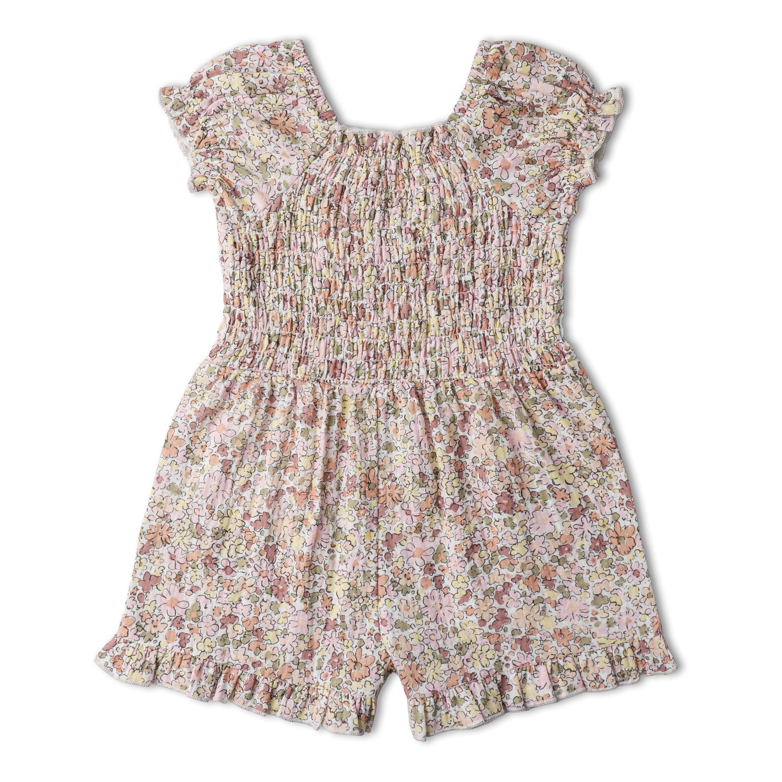 Makemake Organics - Organic Smocked Jumpsuit - Pastel Bloom