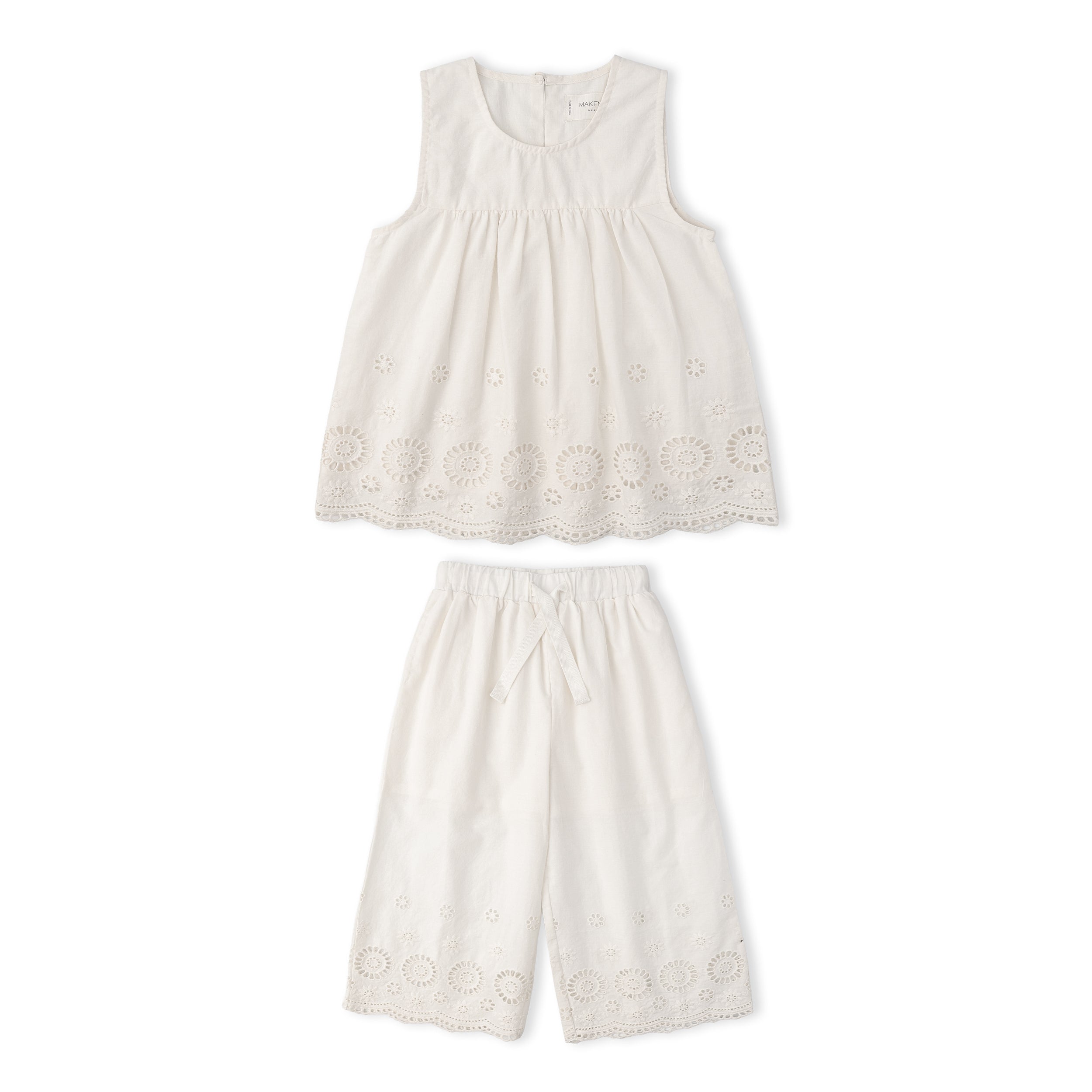 Makemake Organics - Organic Eyelet Top And Pant Set - Ivory Eyelet