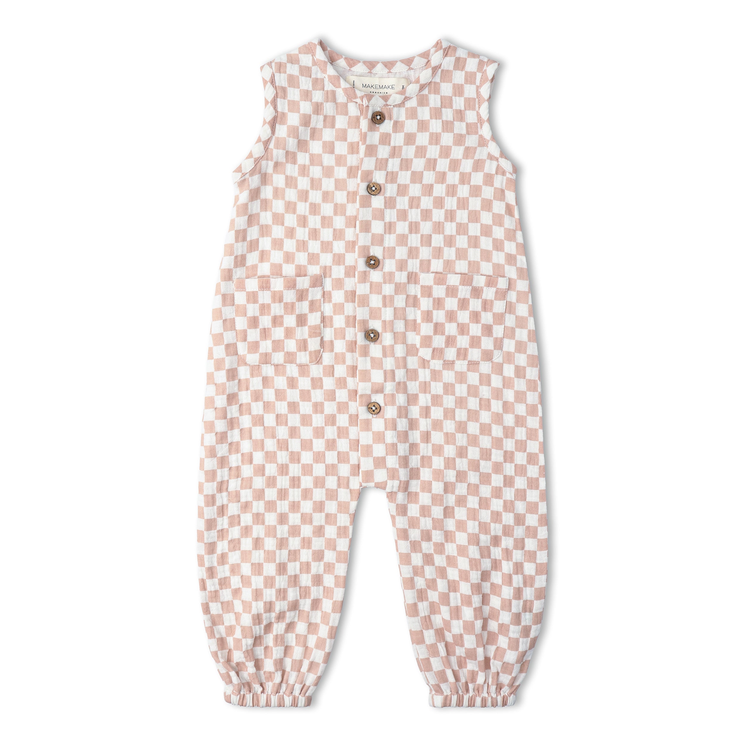 Makemake Organics - Organic Buttoned Jumpsuit - Brick Checks