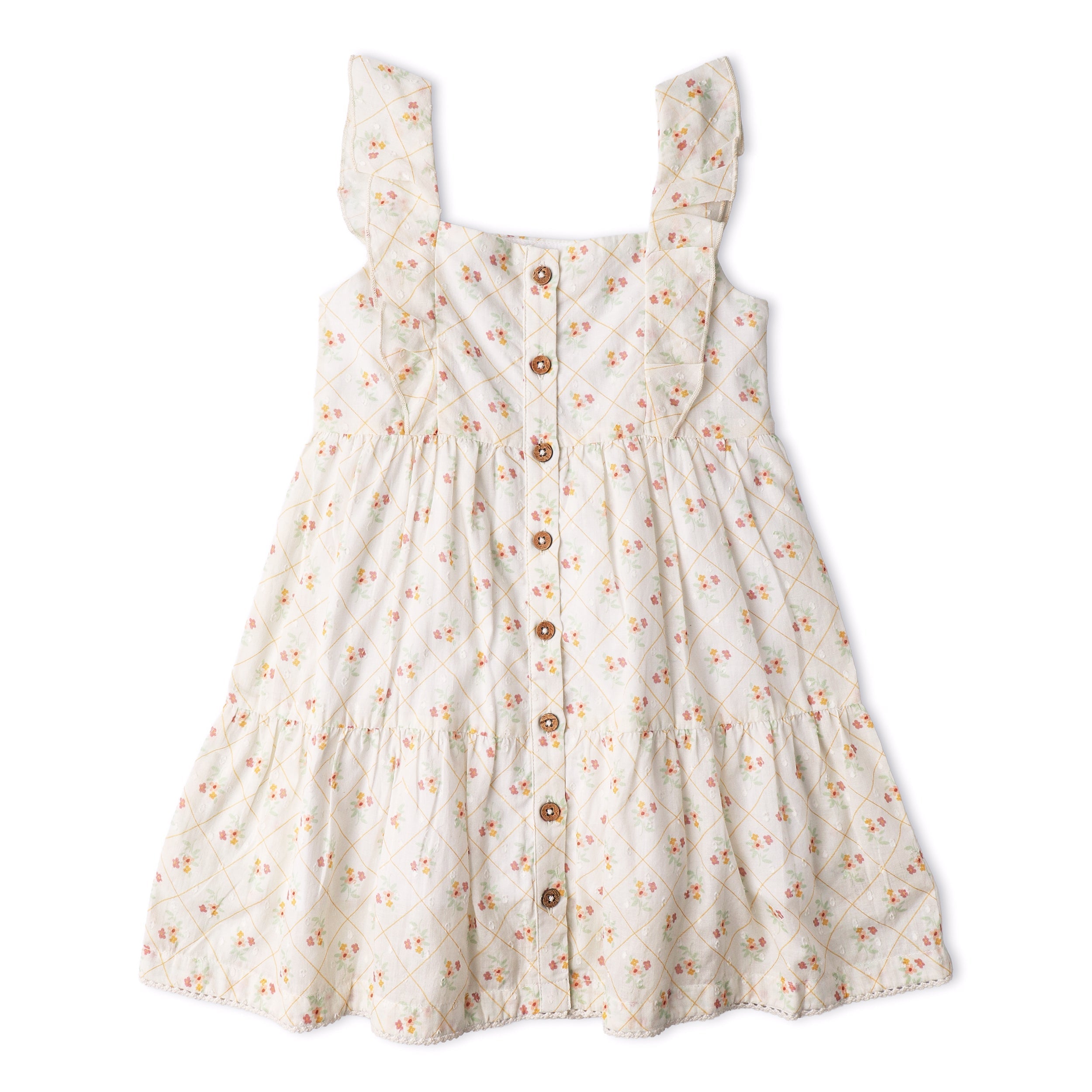 Makemake Organics - Organic Flutter Buttoned Tiered Dress - Spring Weave
