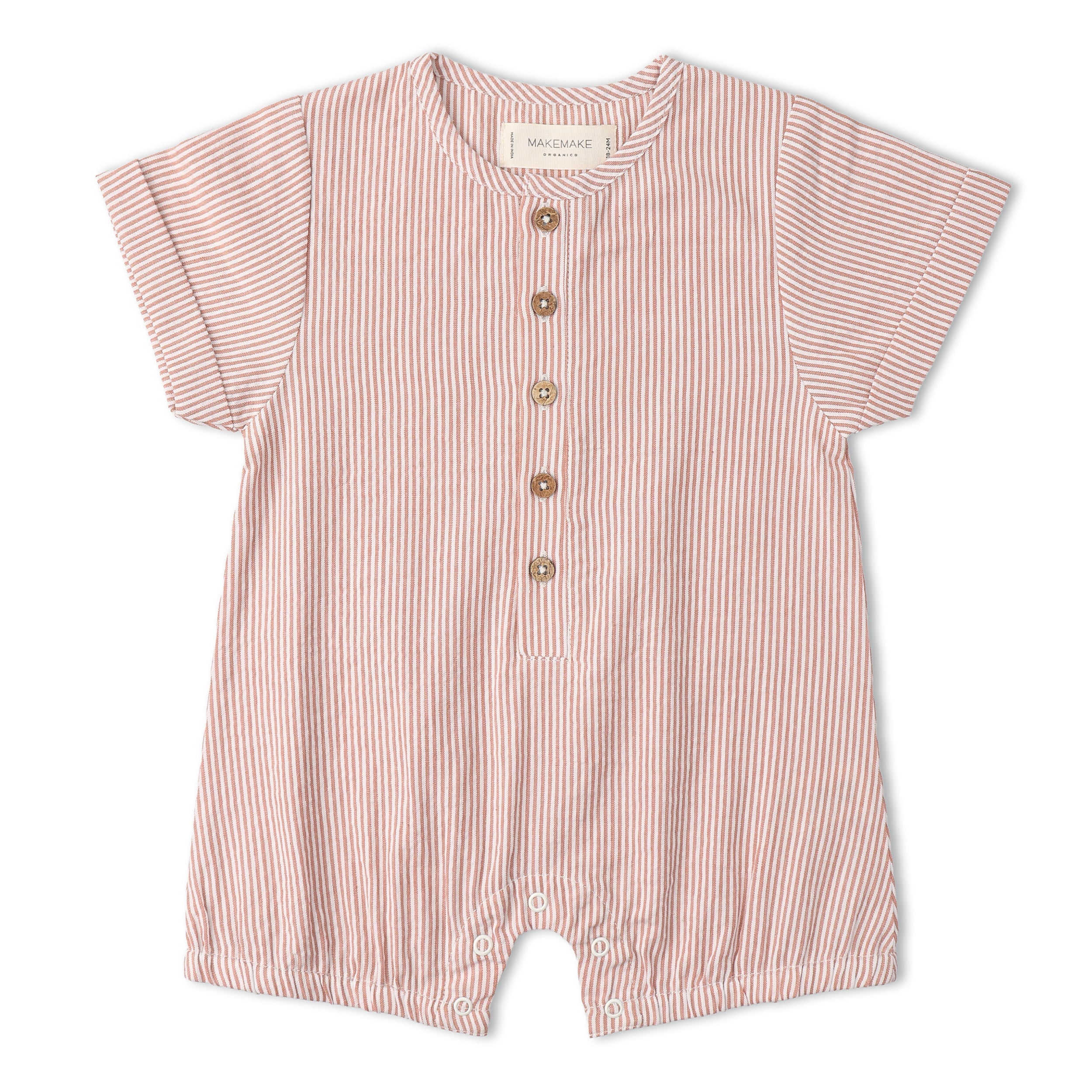 Makemake Organics - Organic Short Bubble Romper - Coral Stripes