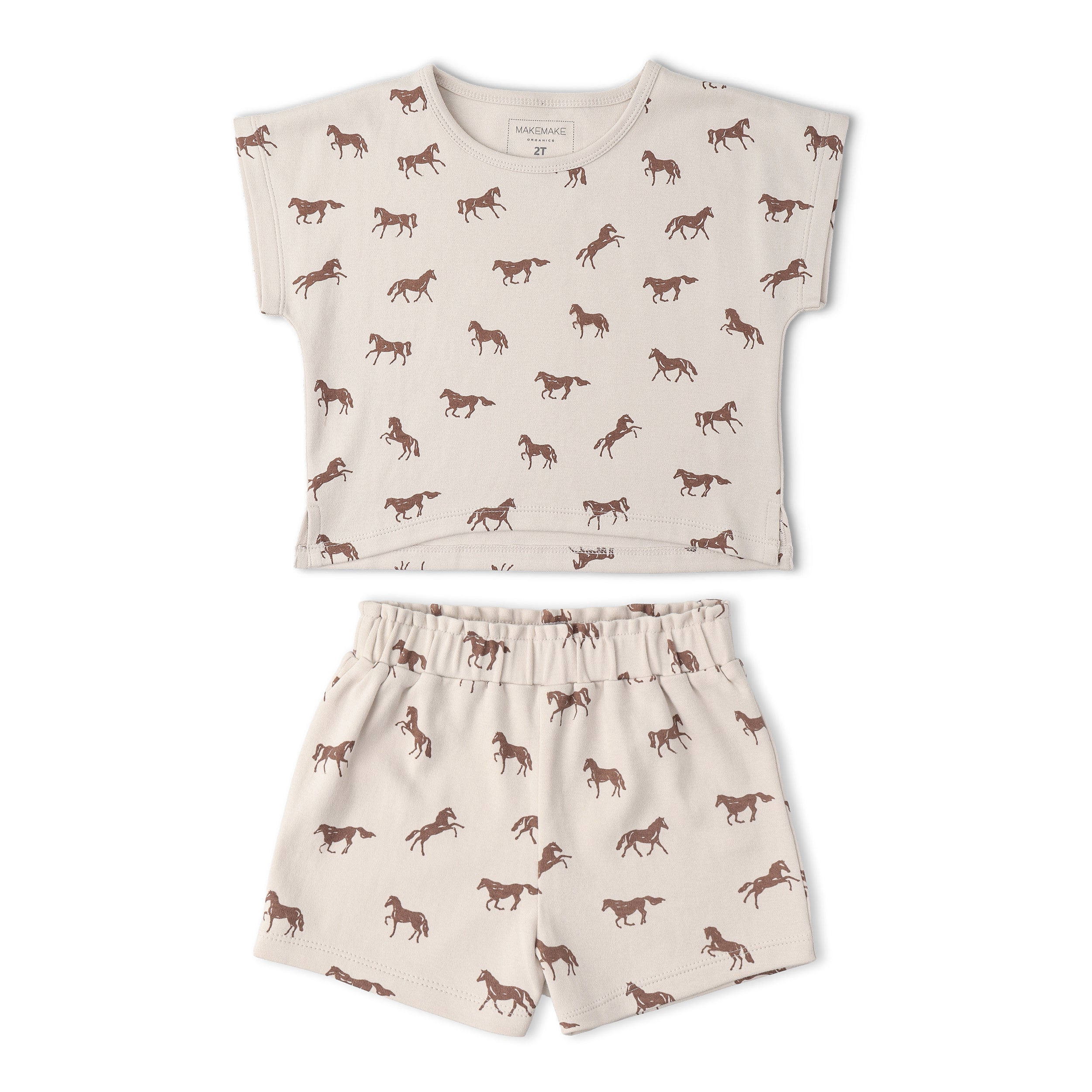 Makemake Organics - Organic Drop Shoulder Tee & Shorts Set - Horses