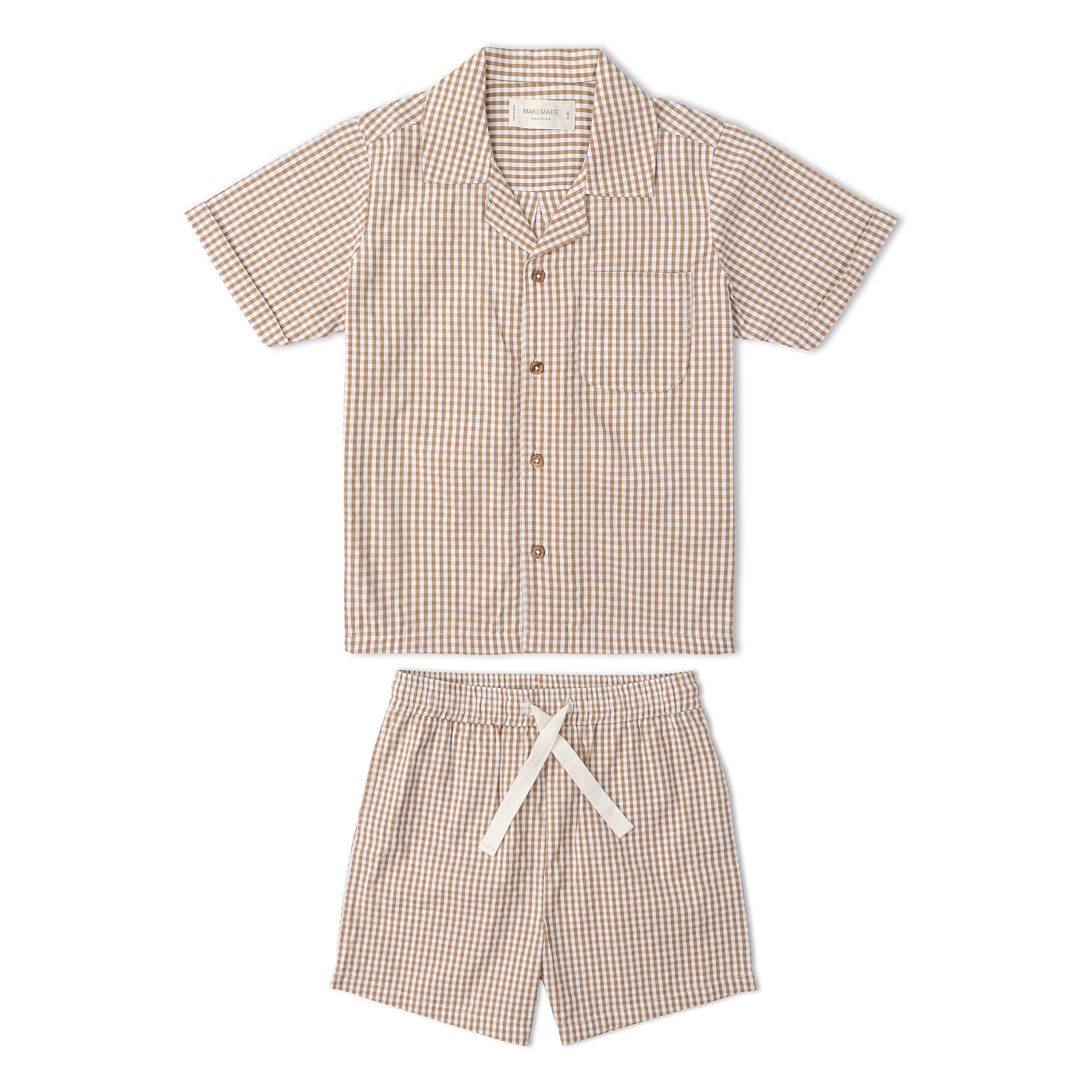 Makemake Organics - Organic Shirt & Shorts Set - Caramel Check