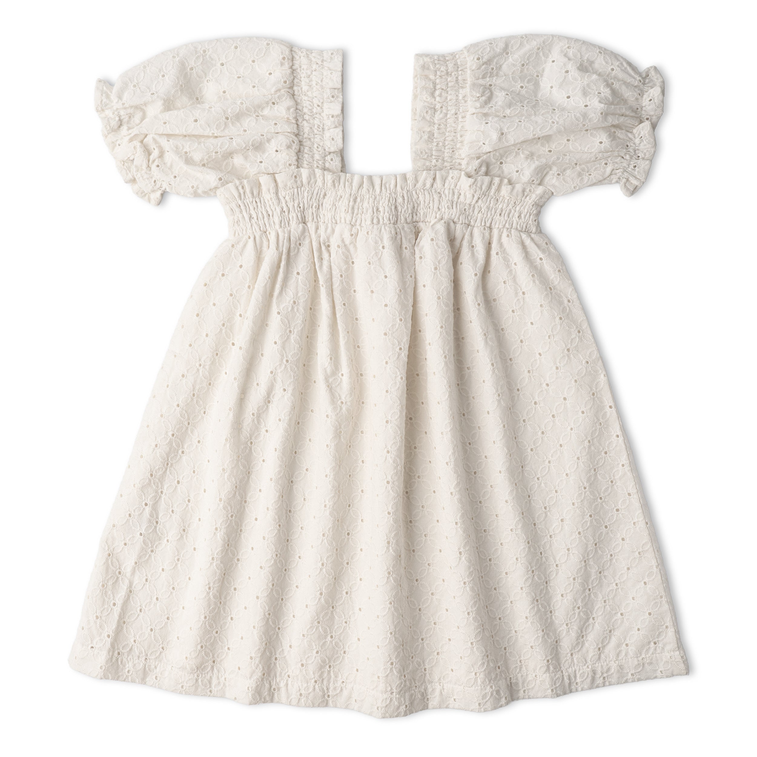 Makemake Organics - Organic Eyelet Bubble Sleeve Dress - Ivory Eyelet
