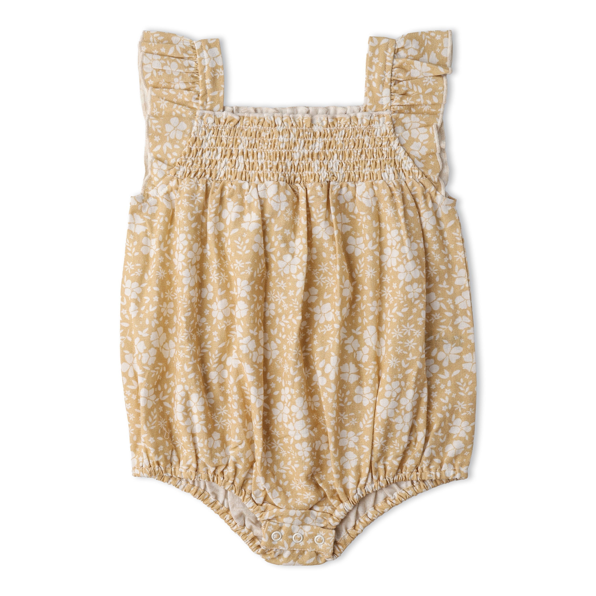 Makemake Organics - Organic Ruffle Sleeve Bubble Romper - Yellow Blossom