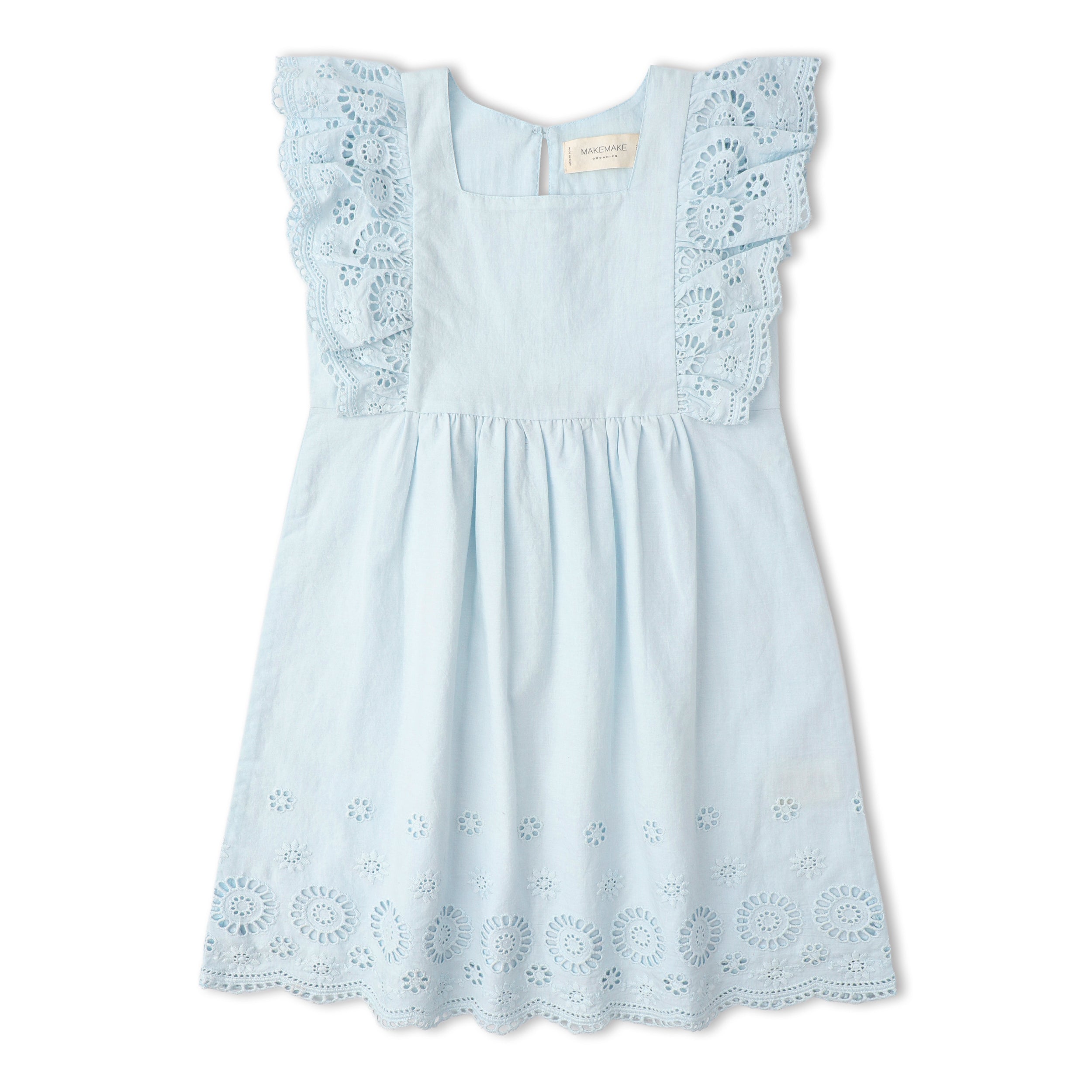 Makemake Organics - Organic Eyelet Flutter Dress - Light Blue Eyelet