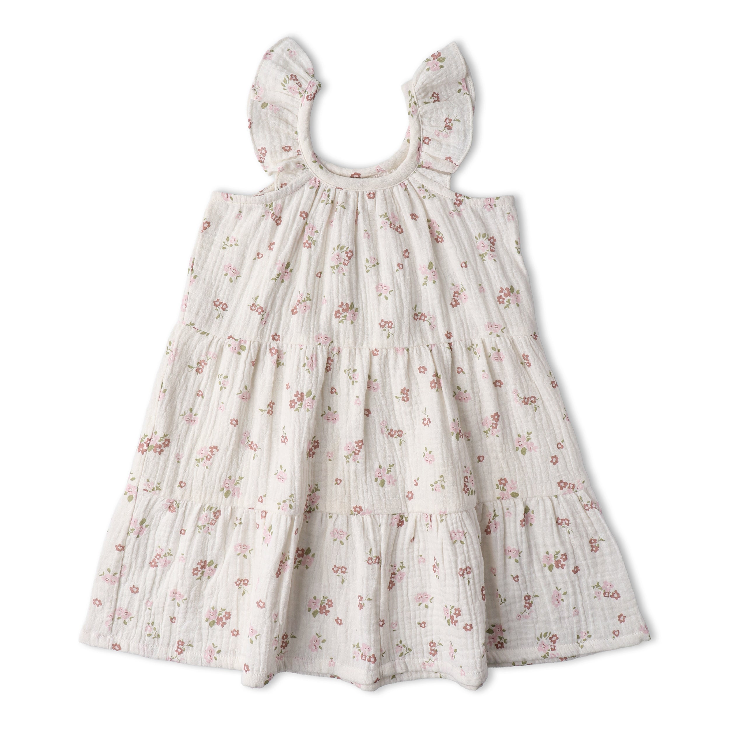 Makemake Organics - Organic Ruffle Tiered Dress - Blush Floral