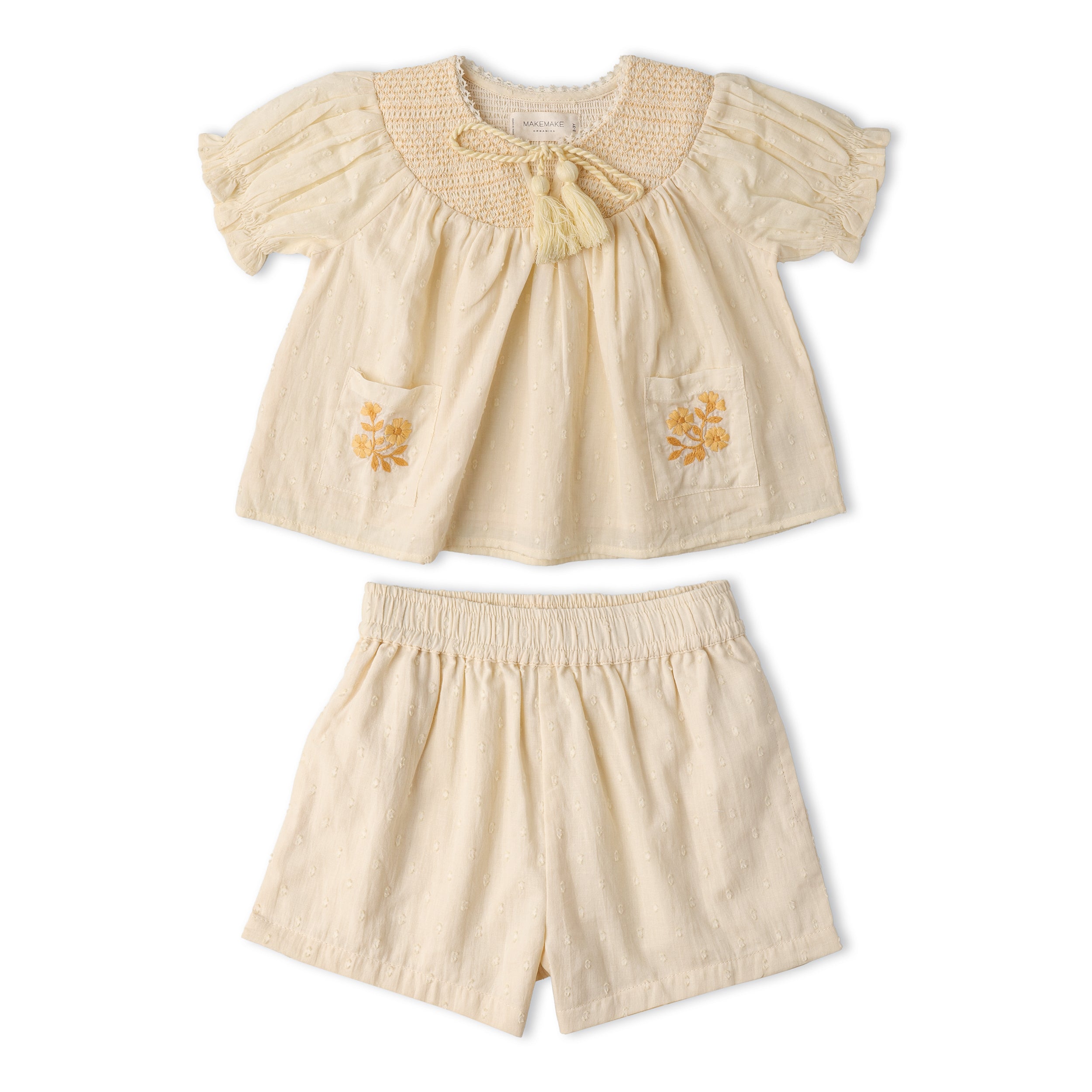 Makemake Organics - Organic Smocked Top & Shorts Set - Butter Yellow