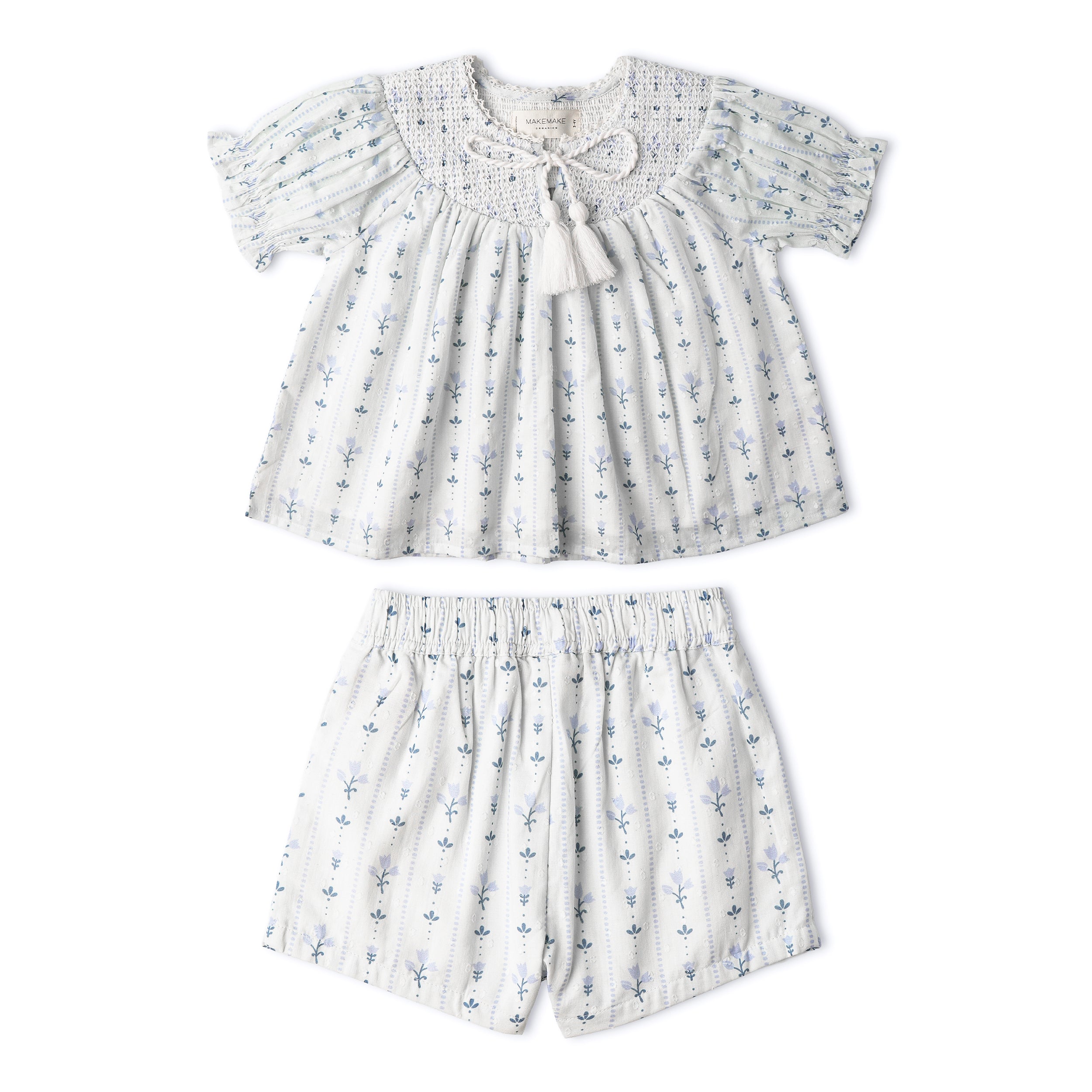 Makemake Organics - Organic Smocked Top & Shorts Set - Blue Vines