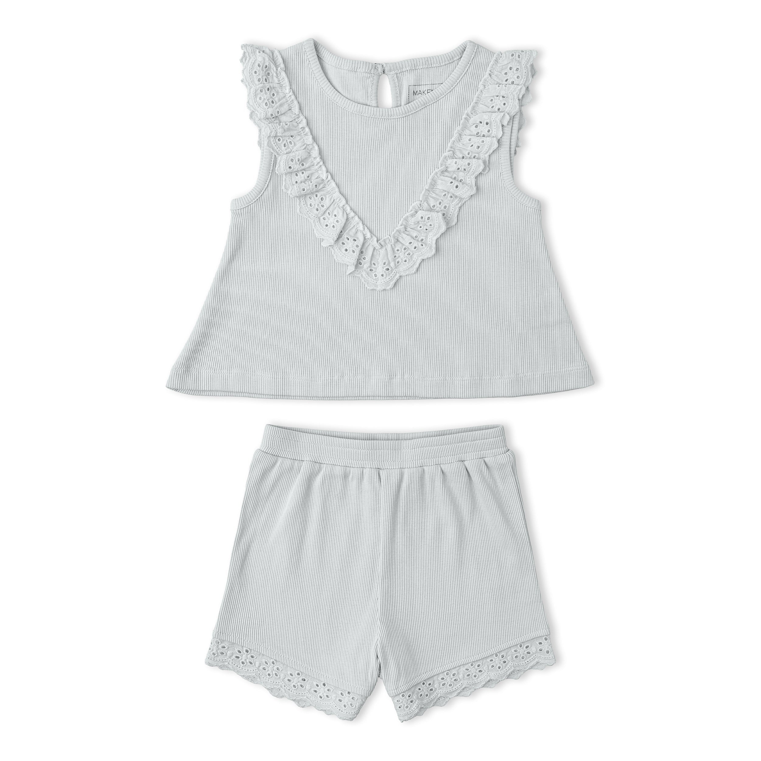 Makemake Organics - Organic Ruffle Top & Shorts Set - Fog