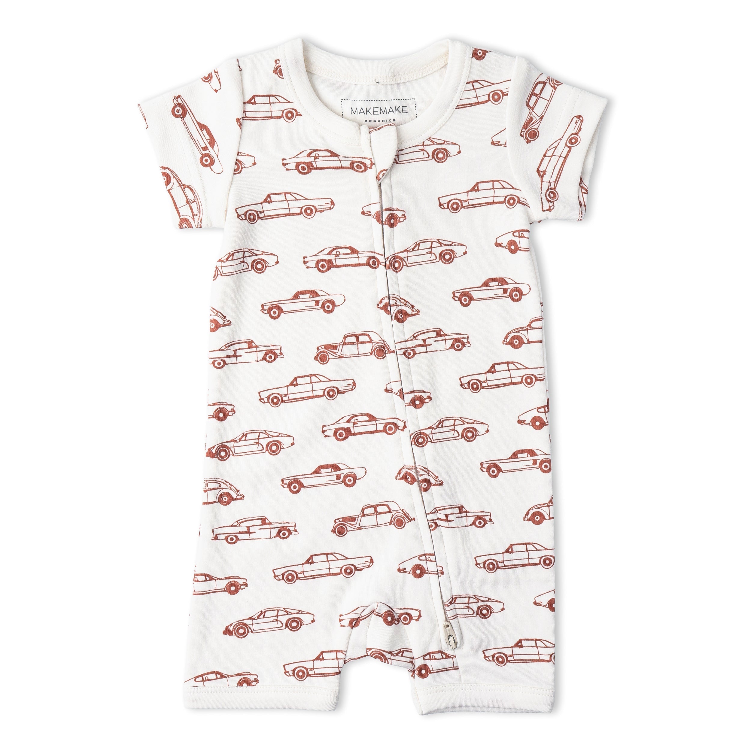 Makemake Organics - Organic Short Zip Romper - Cars