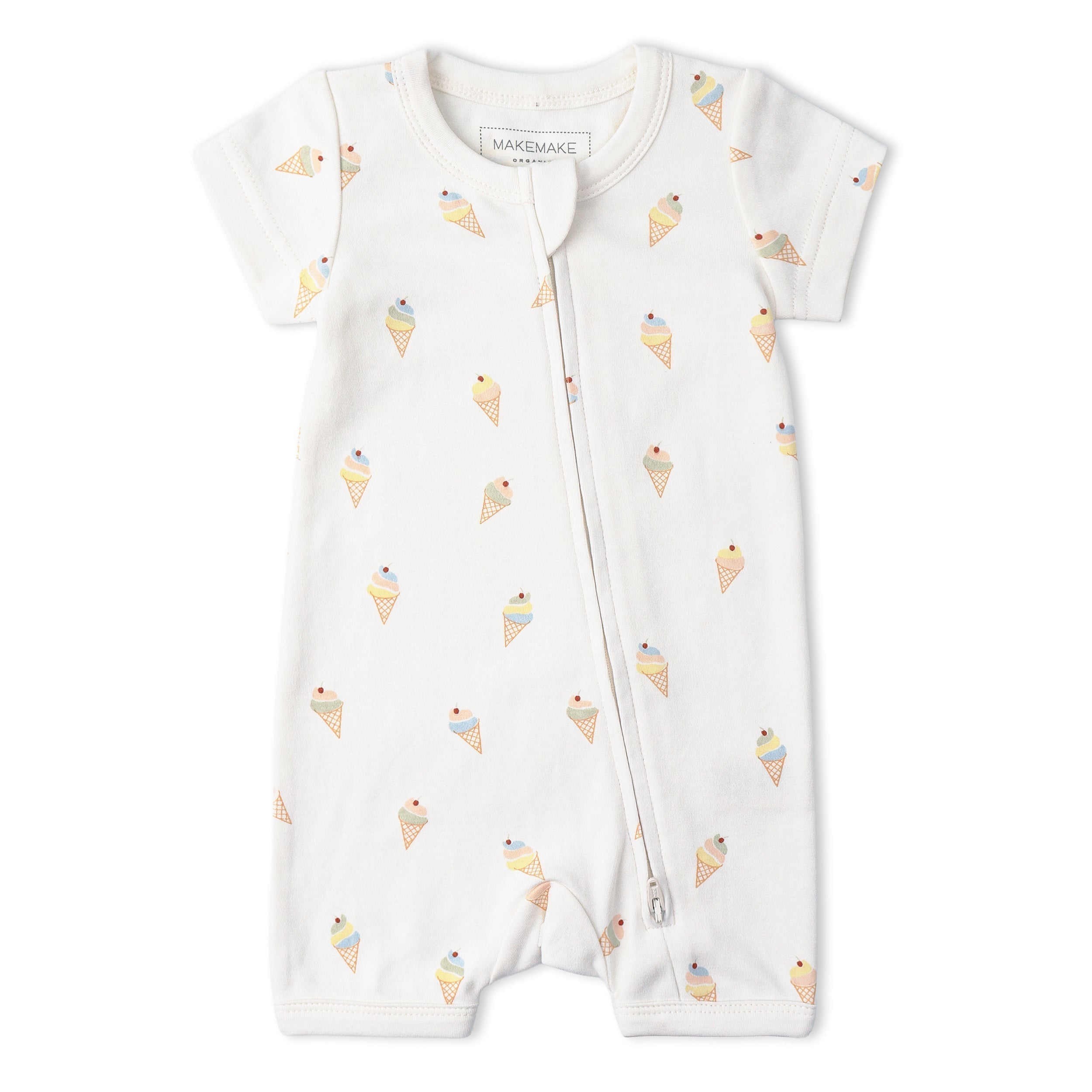 Makemake Organics - Organic Short Zip Romper - Ice Cream