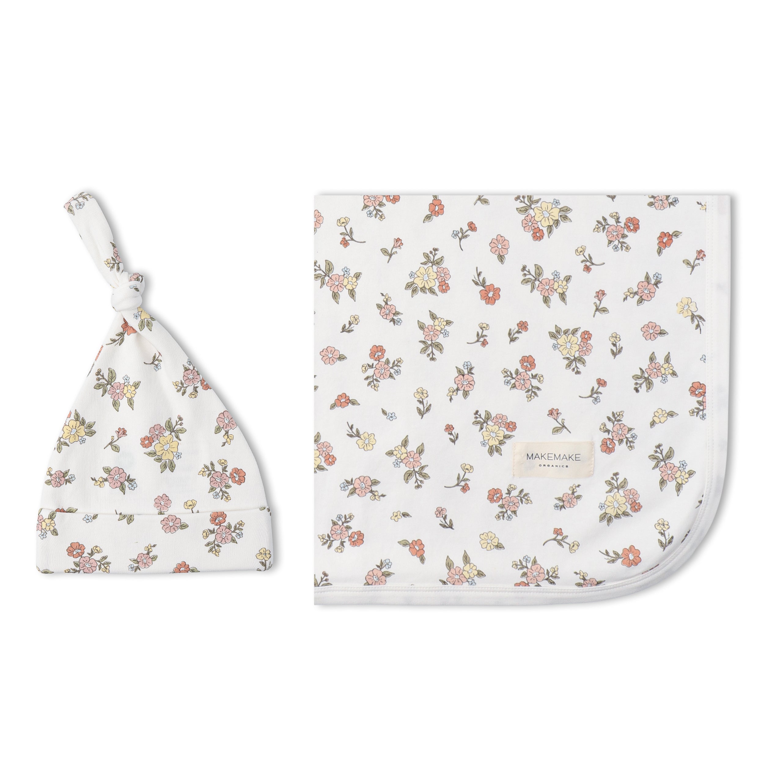 Makemake Organics - Organic Swaddle Blanket & Hat Set  - Meadow