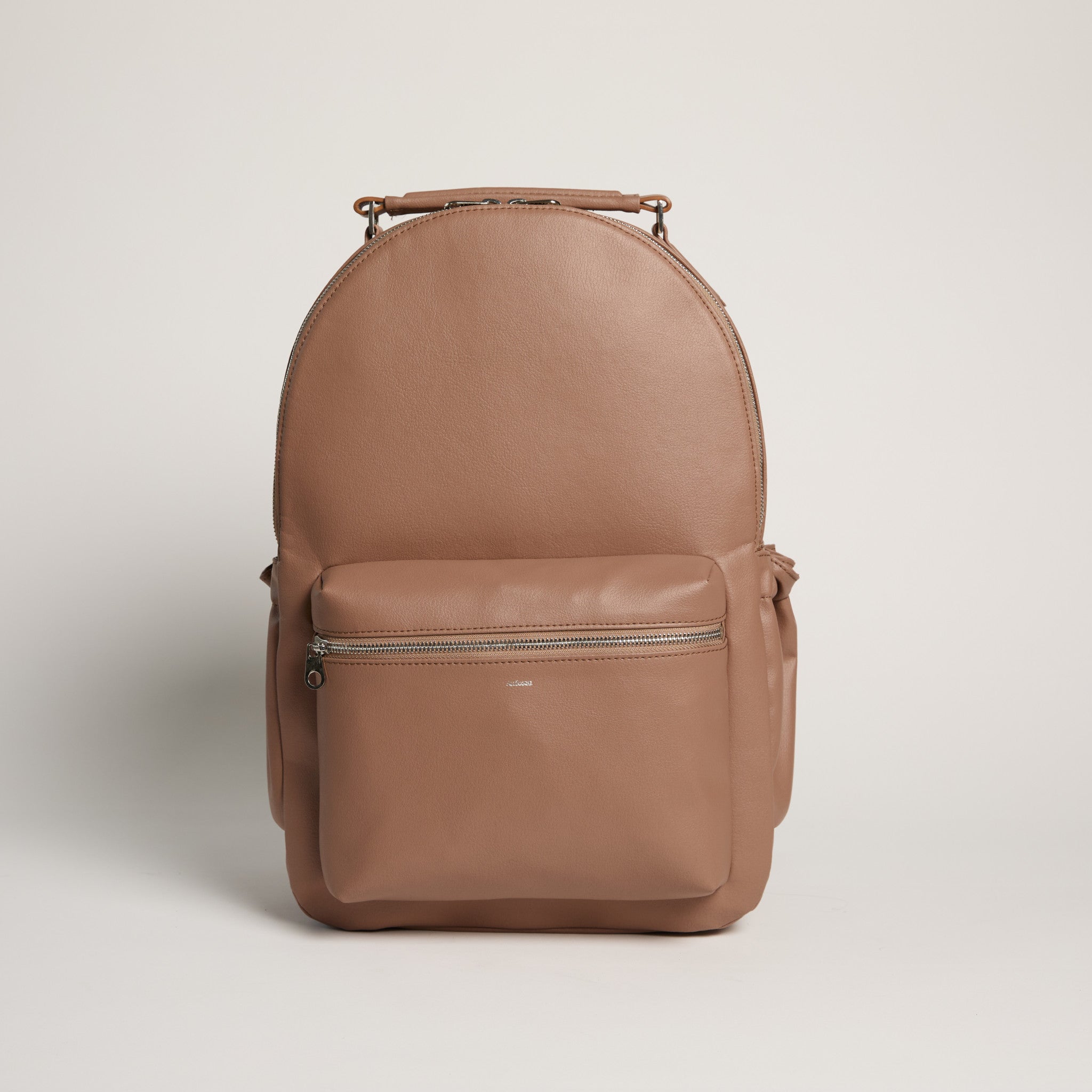 Brown backpack on a light gray background