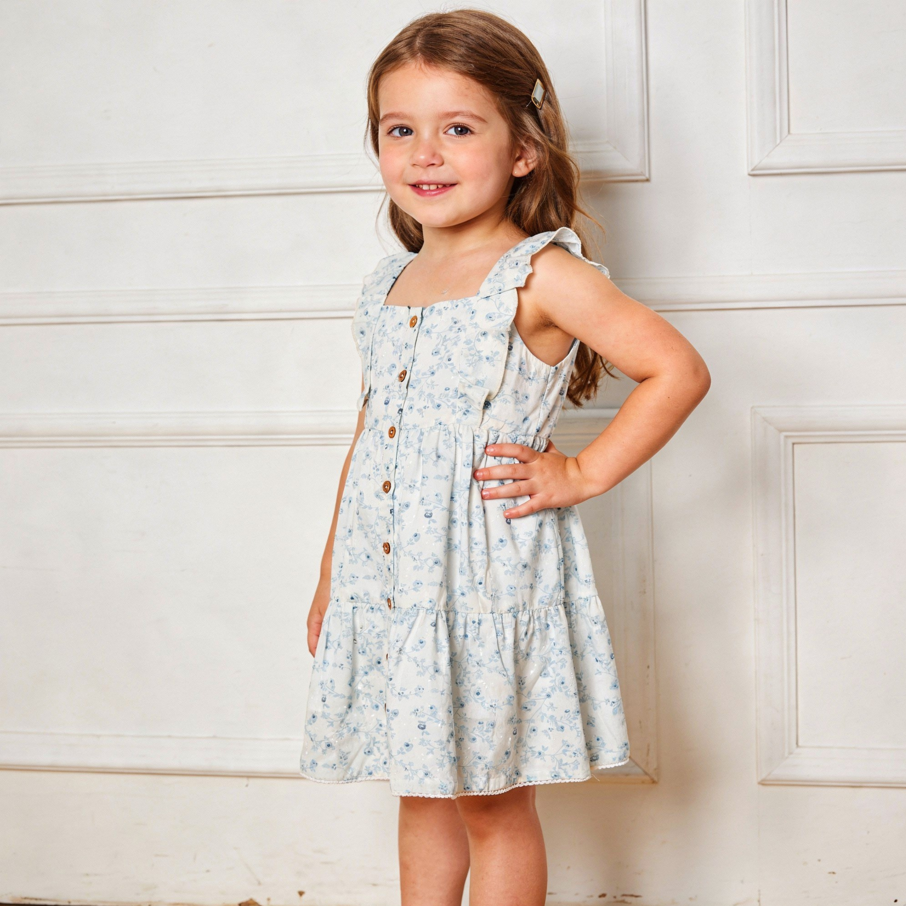 Makemake Organics - Organic Flutter Buttoned Tiered Dress - Ivy Floral