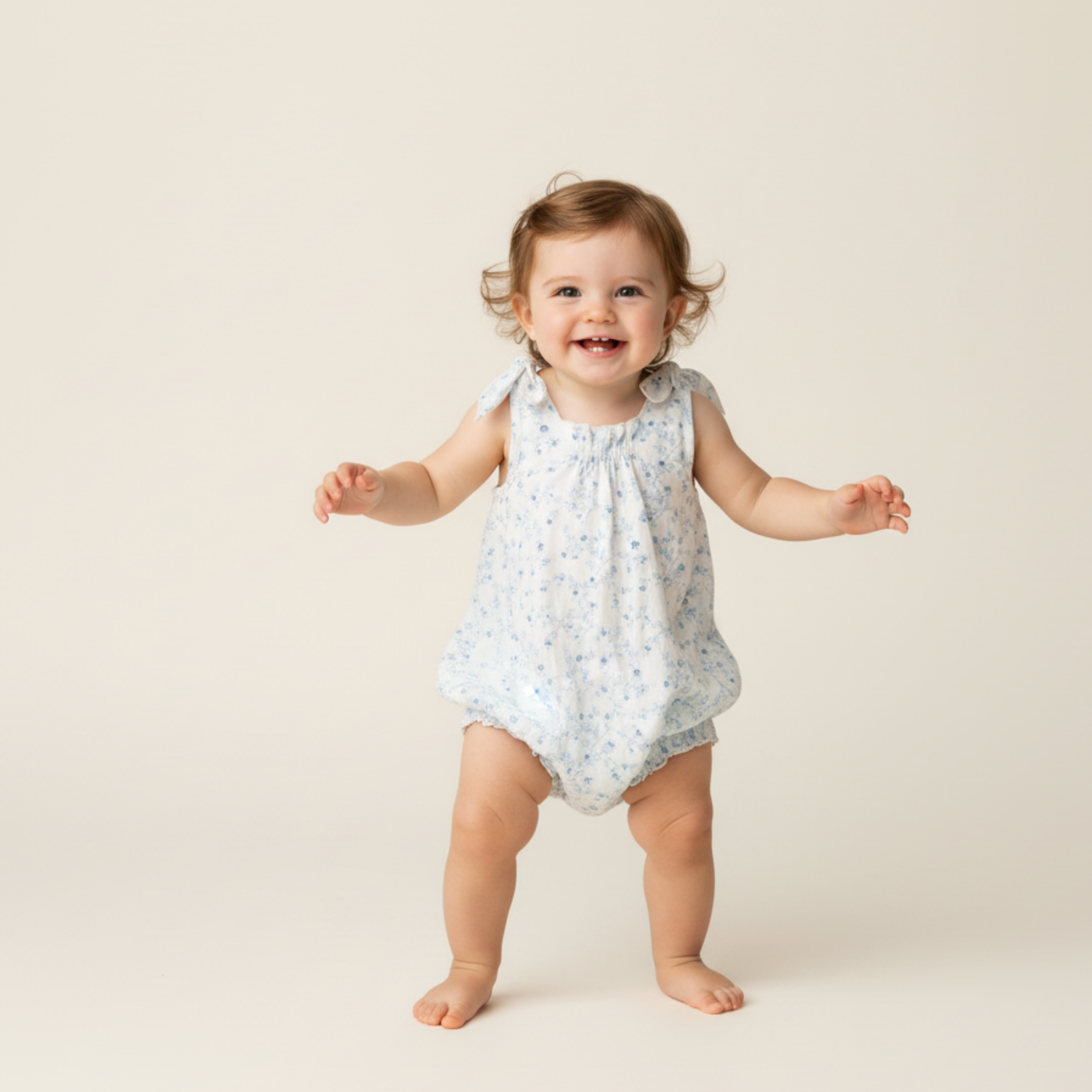 Makemake Organics - Organic Tie Shoulder Bubble Romper - Ivy Floral