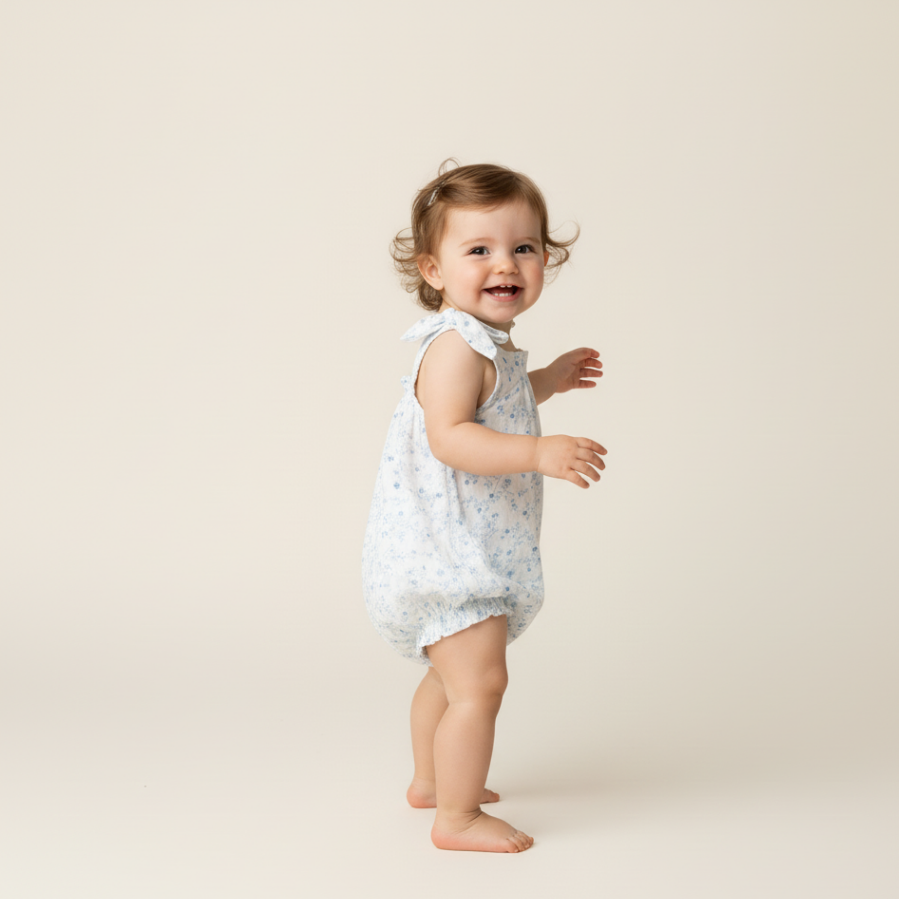 Makemake Organics - Organic Tie Shoulder Bubble Romper - Ivy Floral